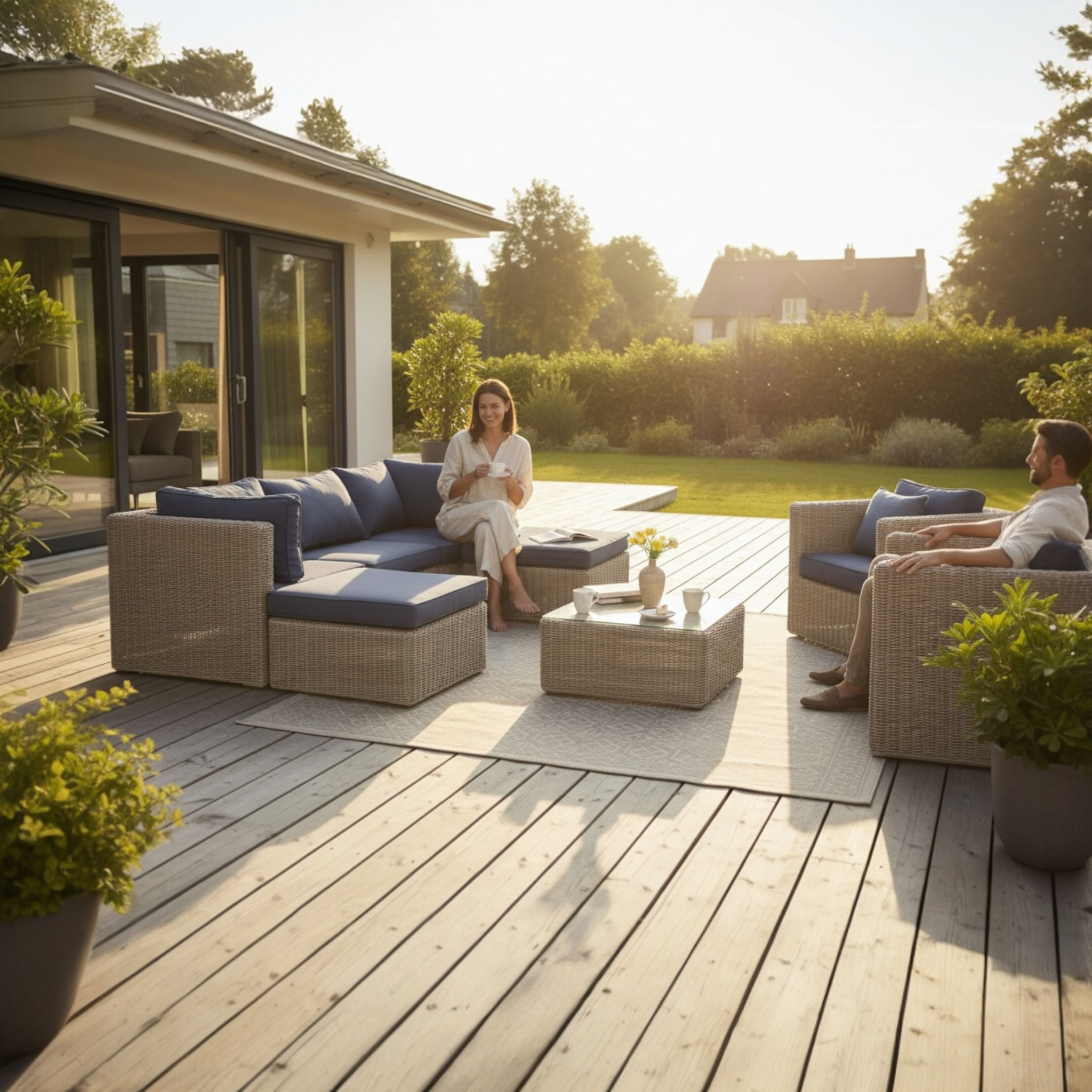 Salon de jardin modulable résine tressée ronde - LIBERTY CHIC OSIER