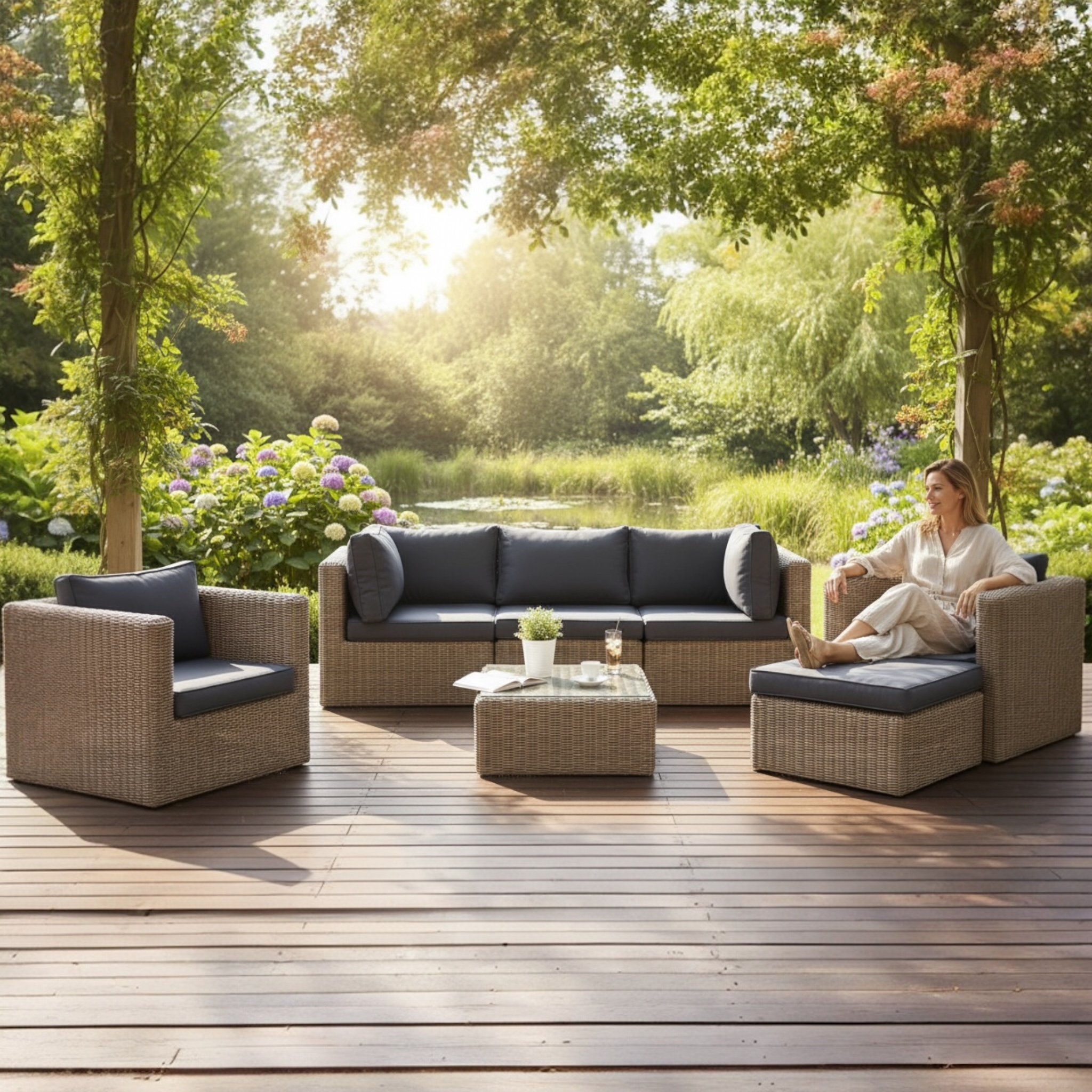 Salon de jardin modulable résine tressée ronde - LIBERTY COOL OSIER