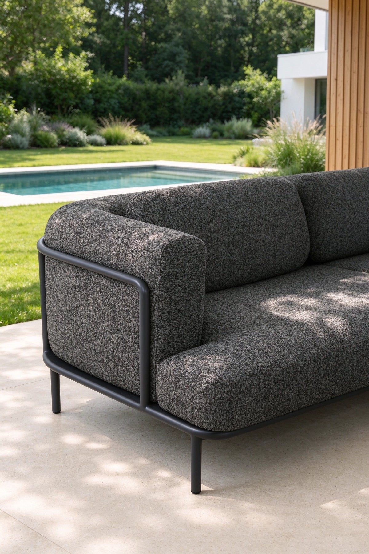 Canapé de jardin aluminium anthracite tissu Sunproof molletonné - FLORA NOIR