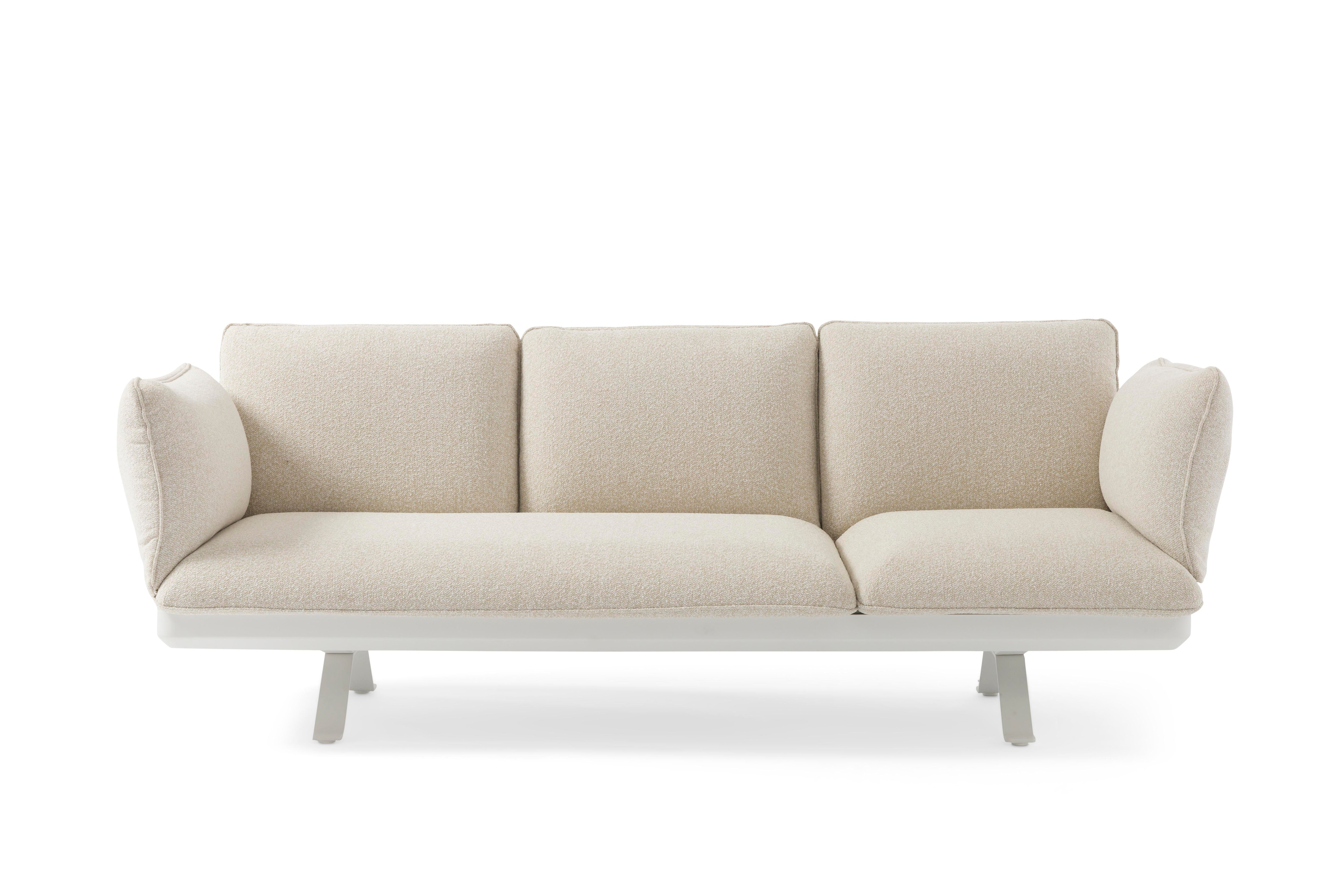 CANAPE 3 PLACES DE JARDIN EXTÉRIEUR HAUT DE GAMME MODULABLE TISSU OLÉFIN MOLLETONNÉ BEIGE