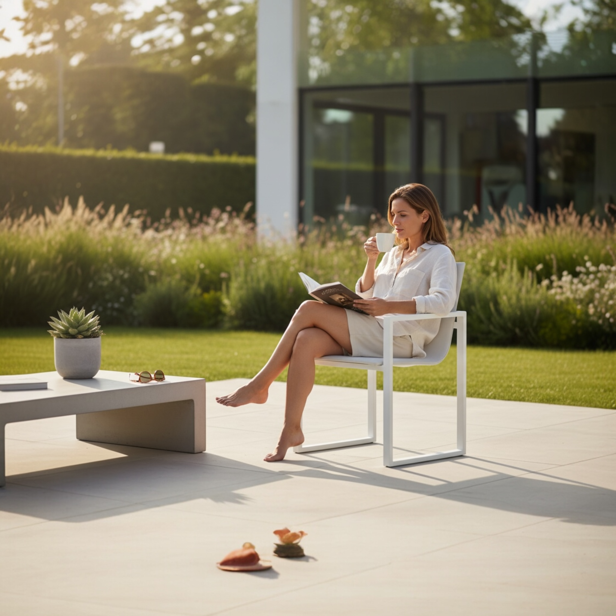 Chaise de jardin design en aluminium - COMO blanc (lot de 2)