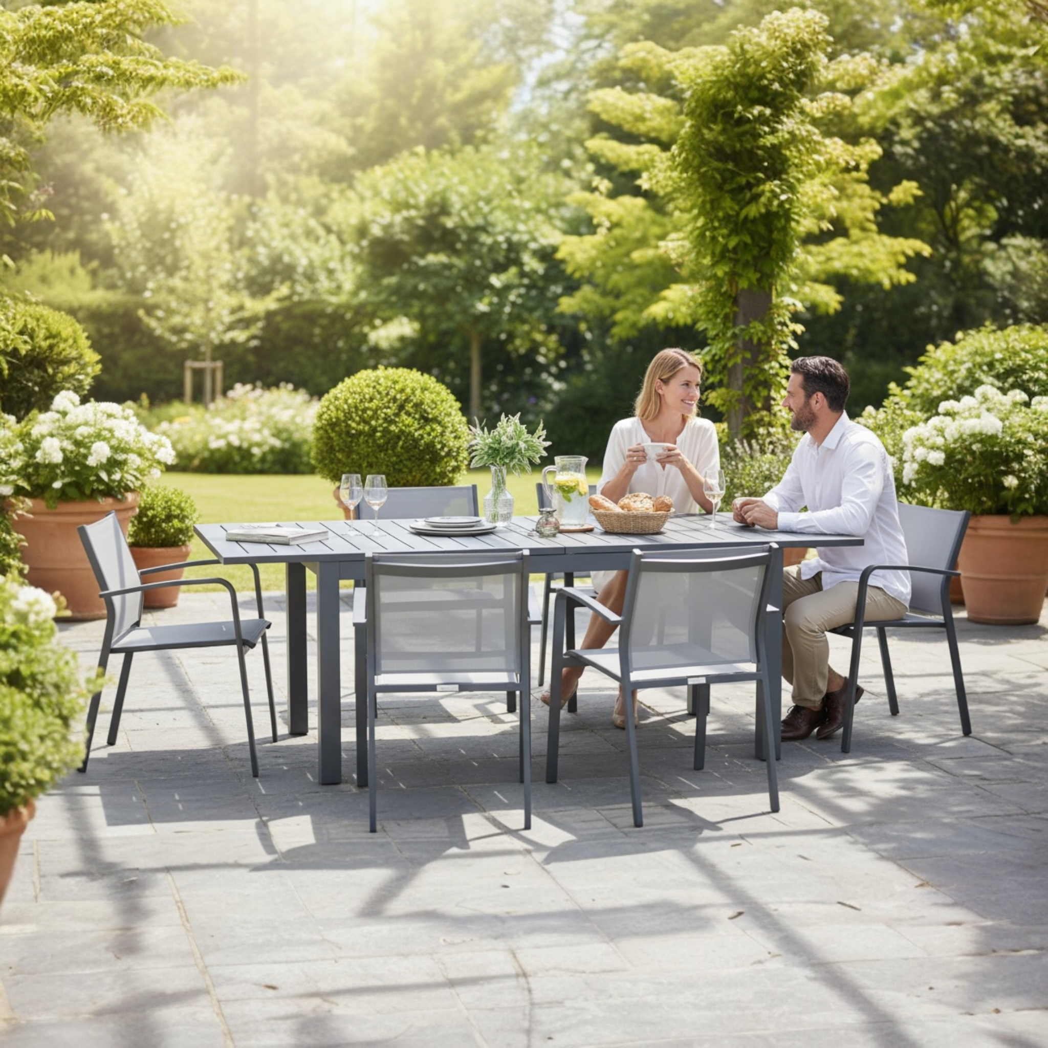 Ensemble de 6 chaises en aluminium et toiles en textylène gris anthracite