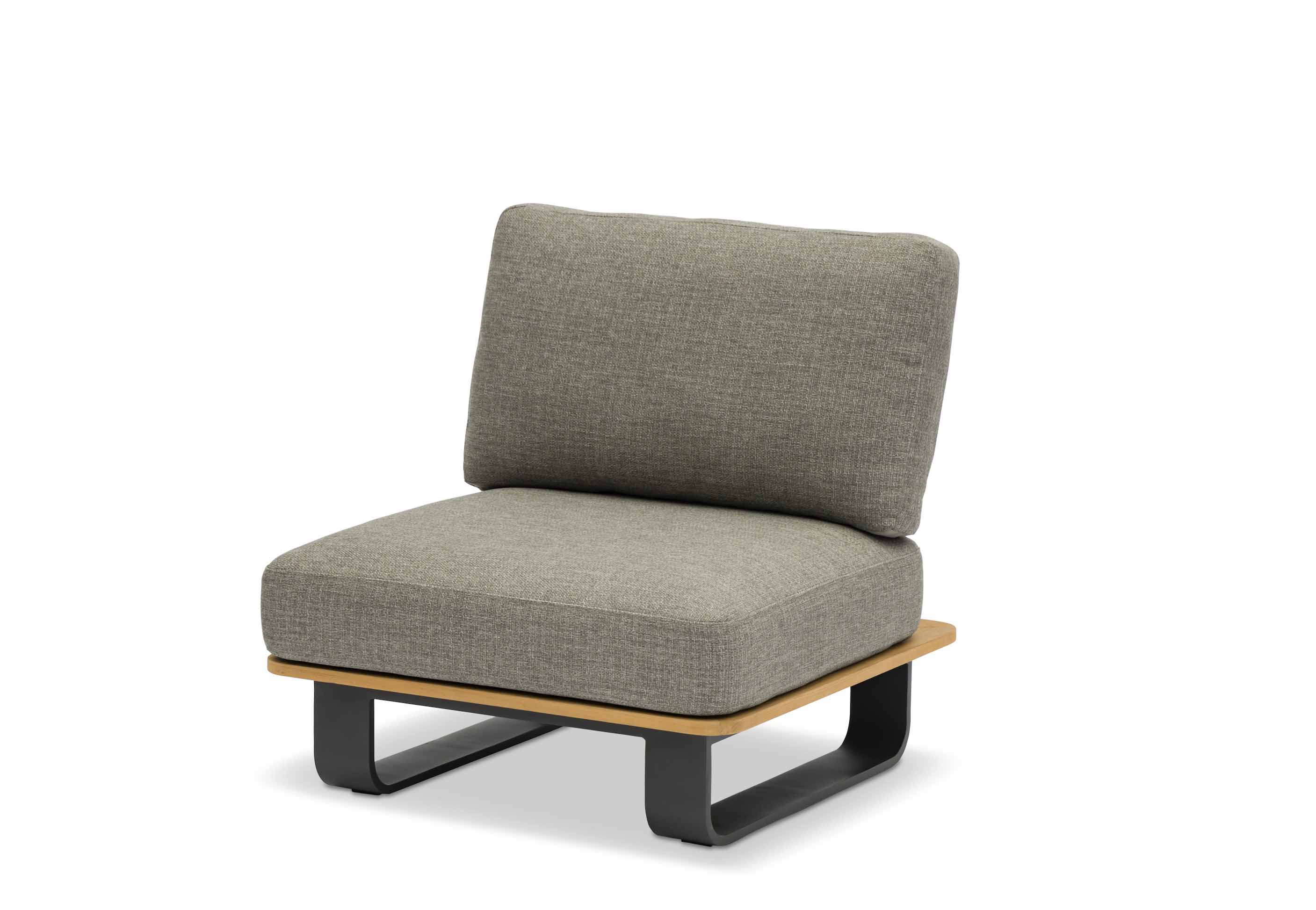 Module central gris anthracite en aluminium design avec coussins gris en tissu 100% Sunproof Oléfine, cadre en Teck FSC