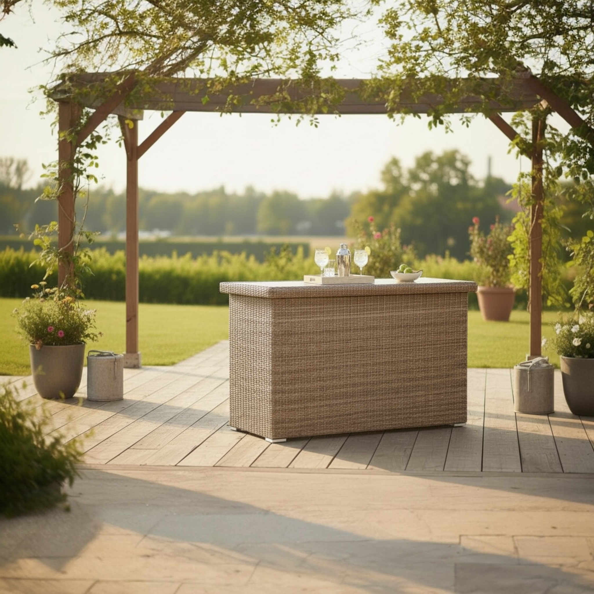 Coffre de rangement en résine tressée ronde - YSAIS OSIER