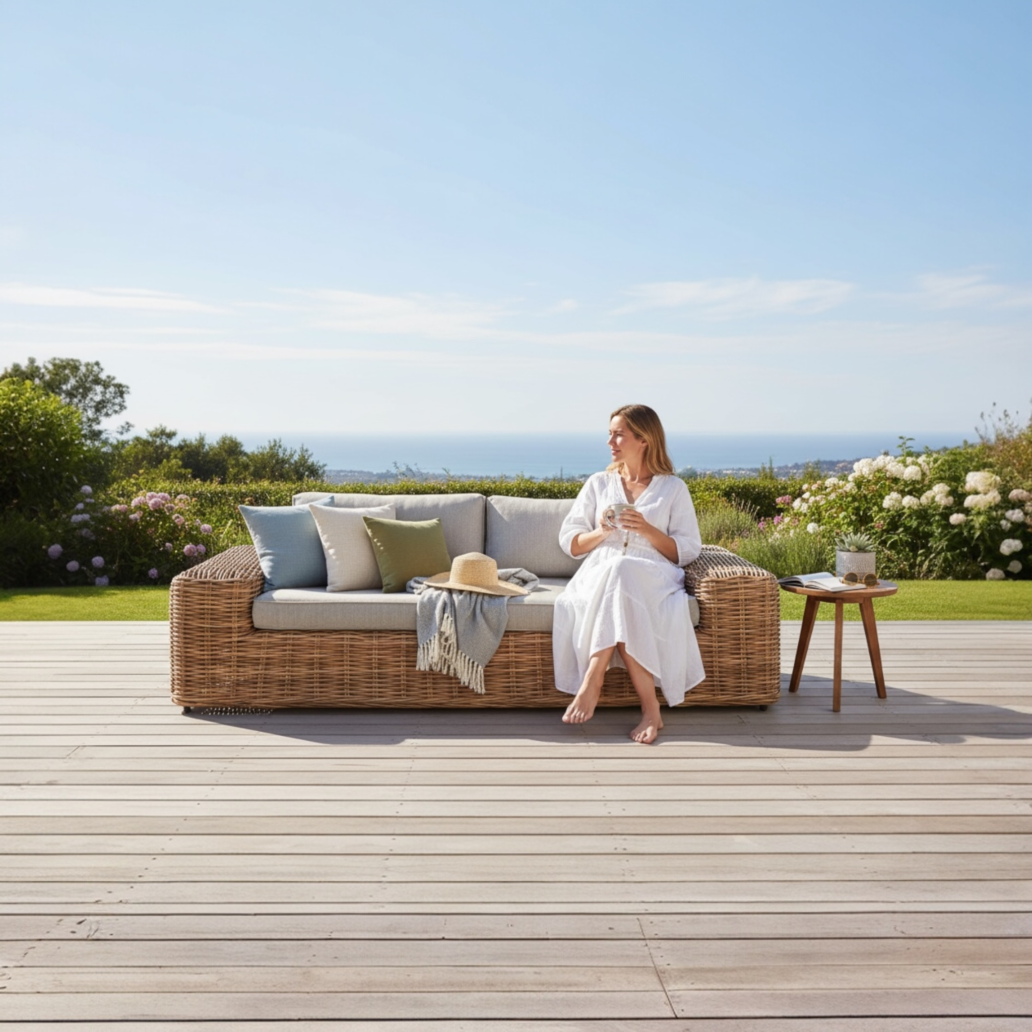 Canapé de jardin 3 places en osier imitation rotin Bali. 