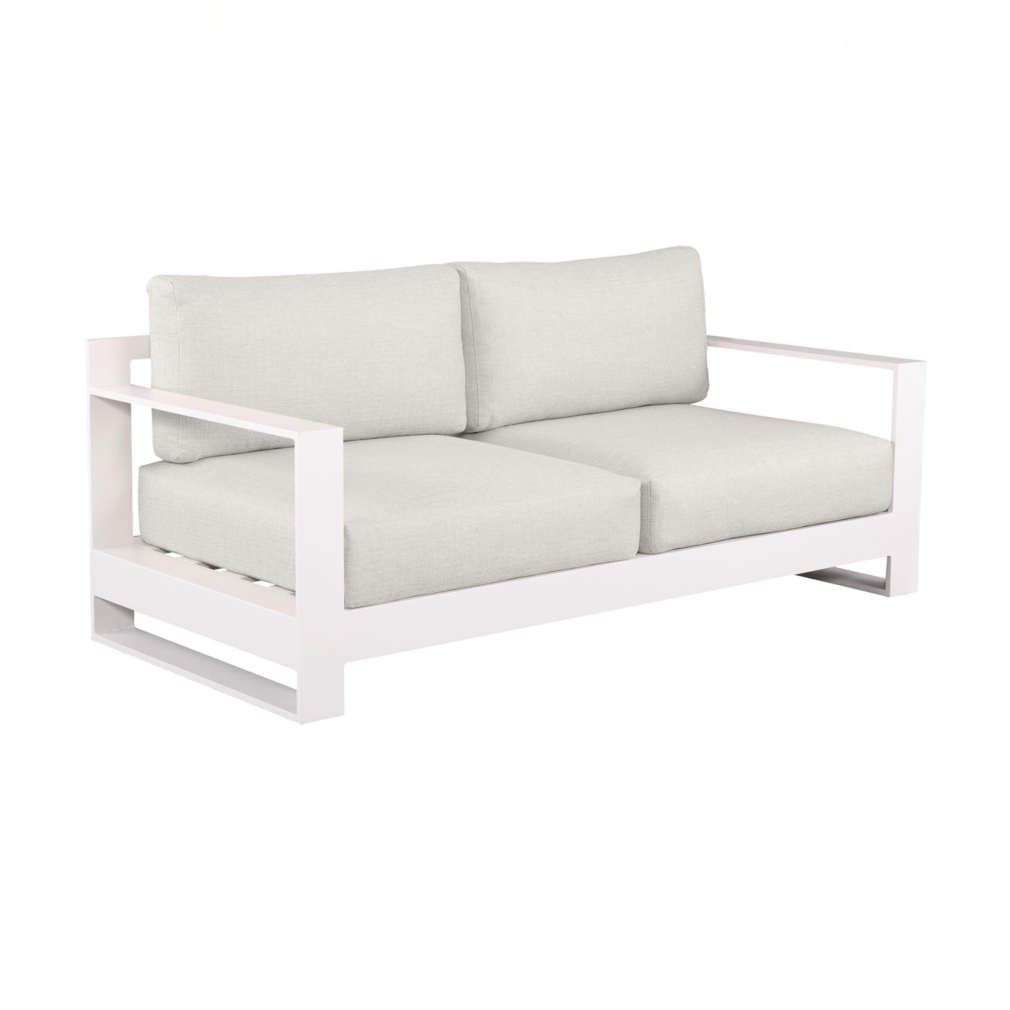 Canapé 2 places en aluminium blanc avec coussin beige
