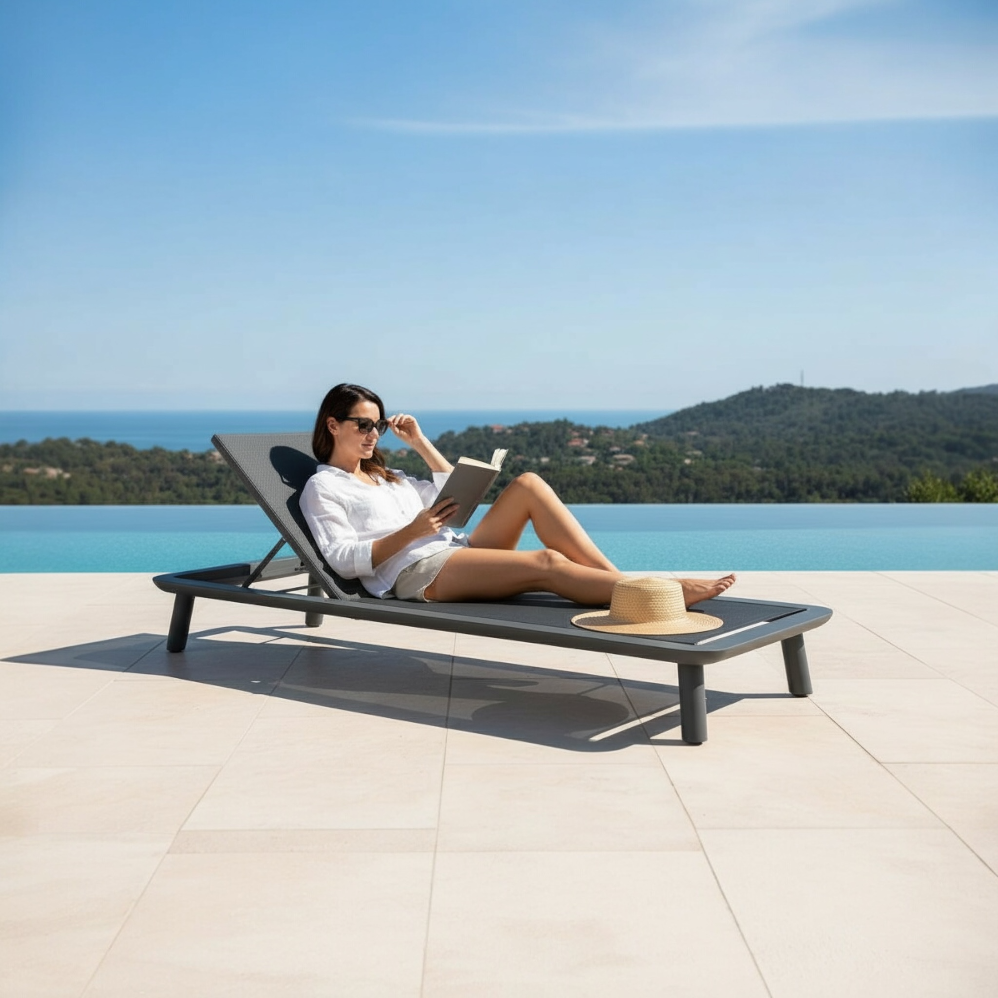 Chaise longue pour piscine Lara Noir