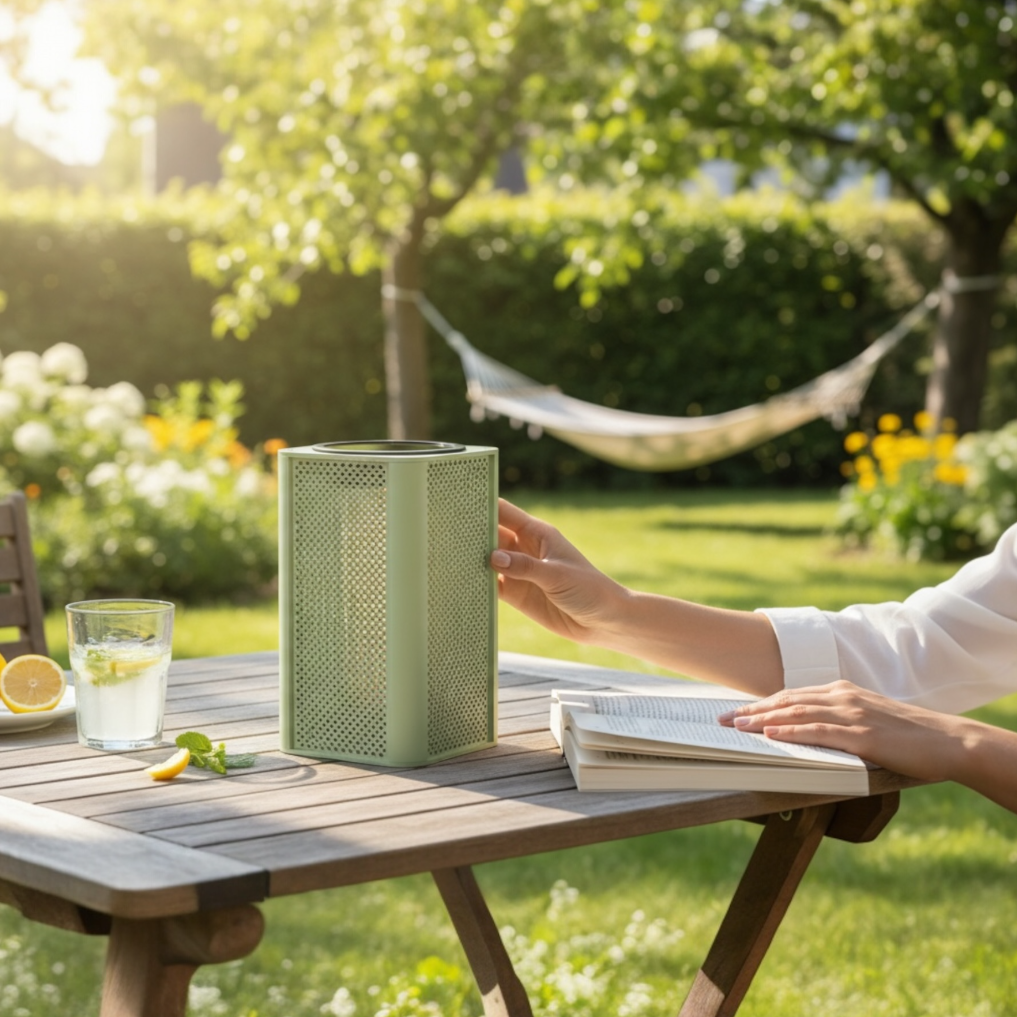 Lampe solaire d'extérieur aluminium vert - ARLO CUBE