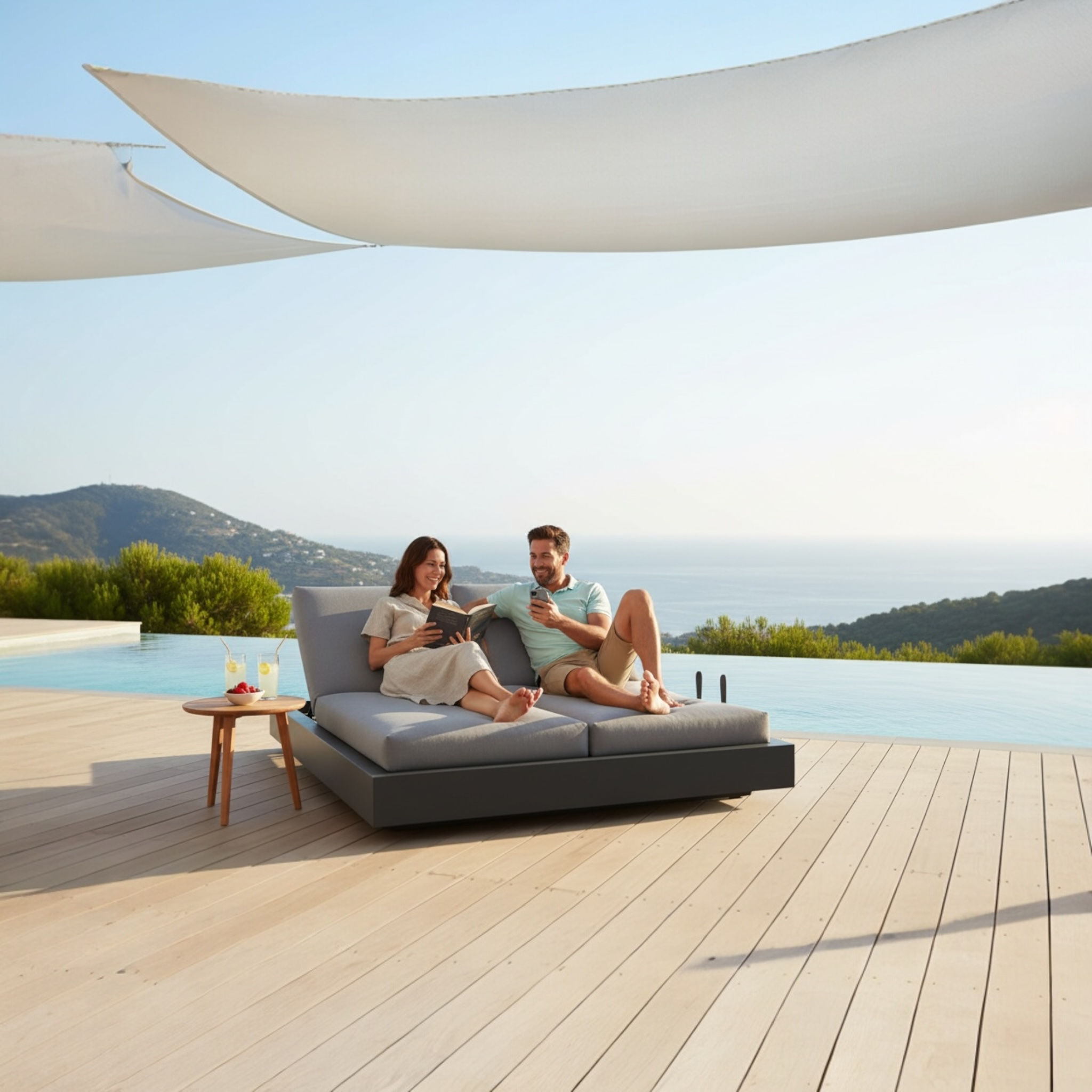 Lit de piscine double luxe en aluminium - COMO BED NOIR