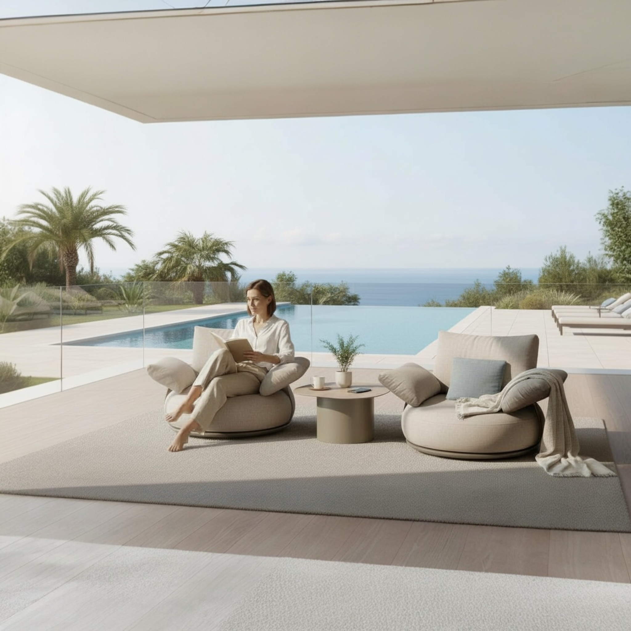 Fauteuils de jardin luxe en aluminium beige 