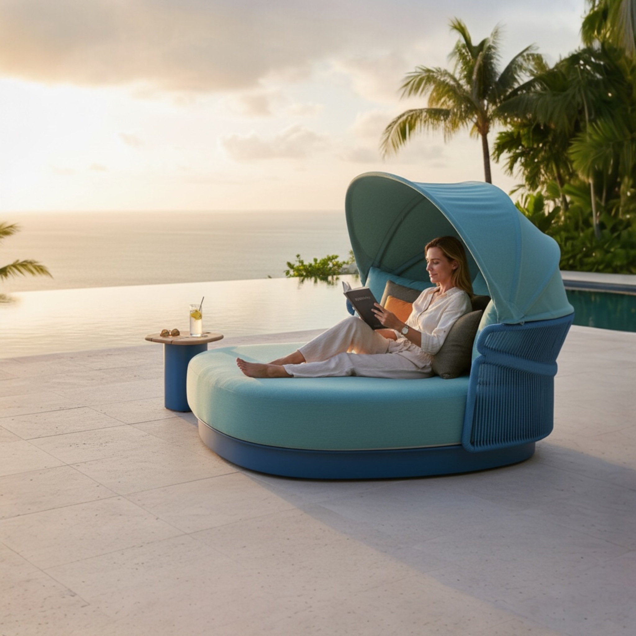 Lit de piscine double design haut de gamme Laska beige