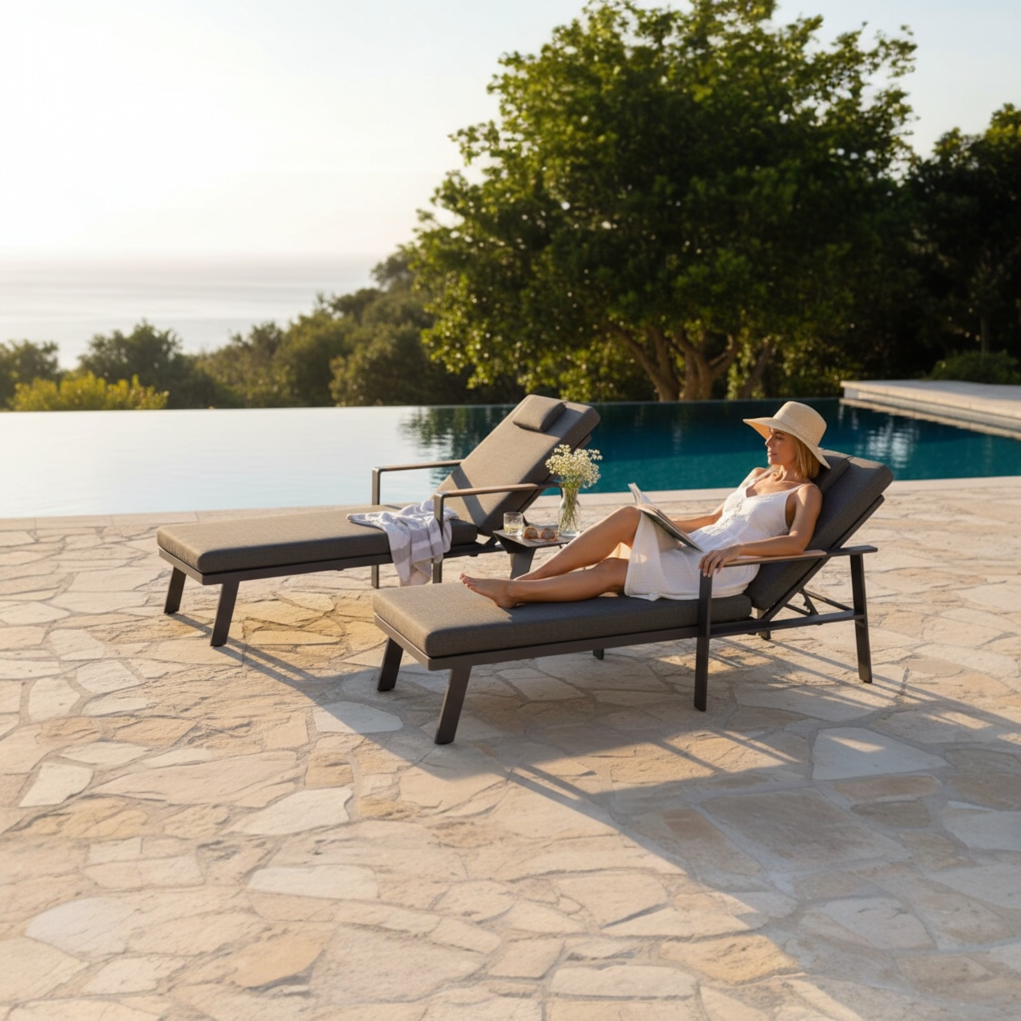 Duo lit de piscine design en aluminium haut de gamme Noffy Noir