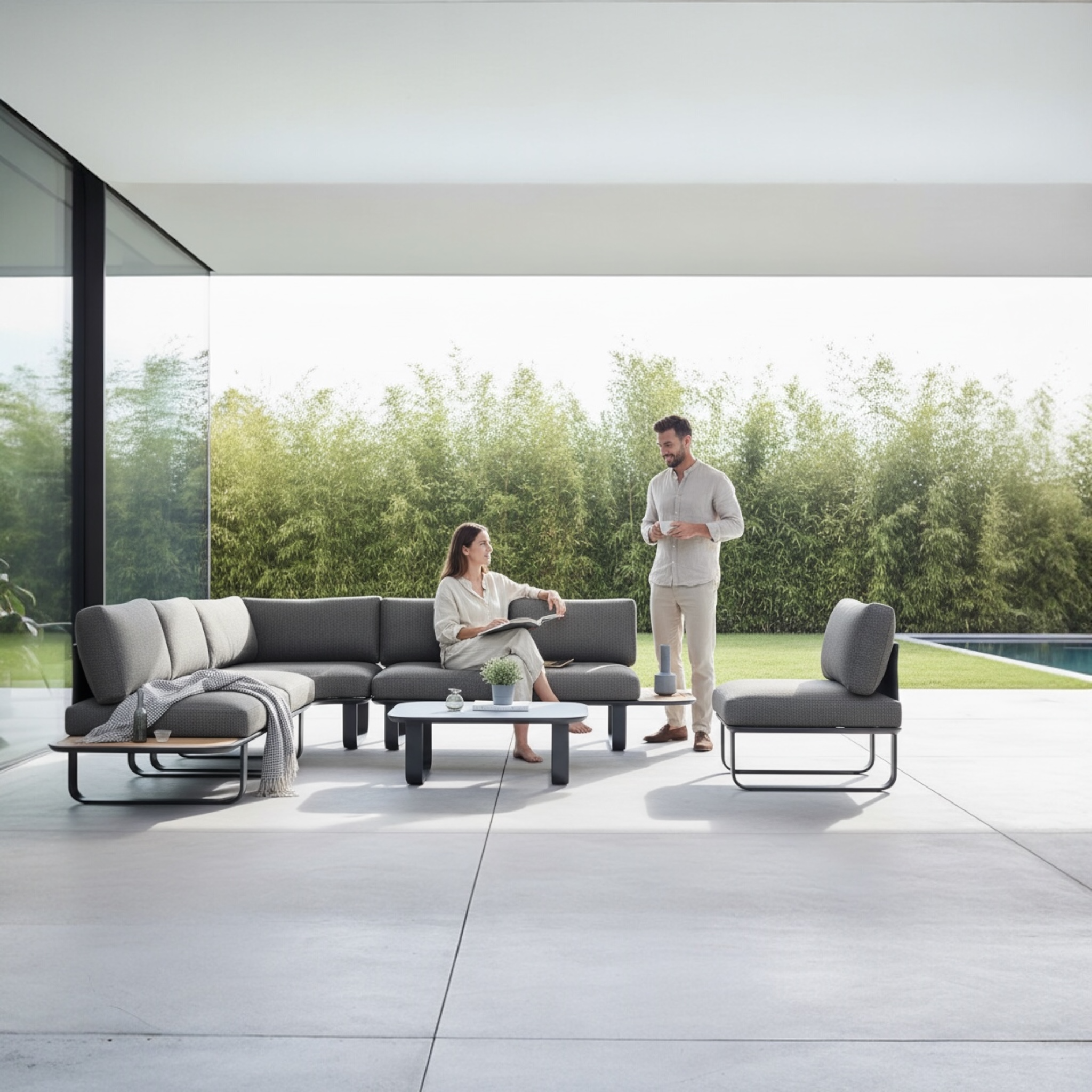 Canapé d'angle de jardin moderne aluminium  - EMY NOIR