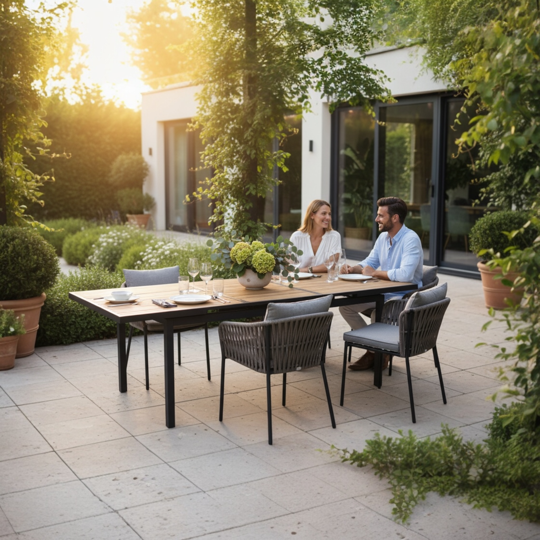 Table repas de jardin extensible en aluminium et en teck - TORY