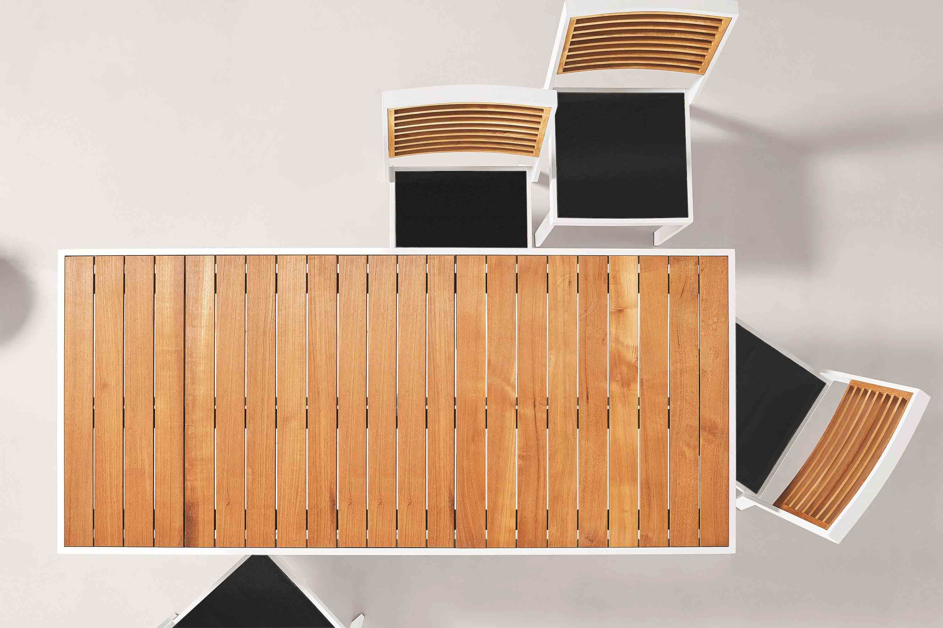 Ensemble repas  de jardin en aluminium et en teck 200X90cm - YORK BLANC