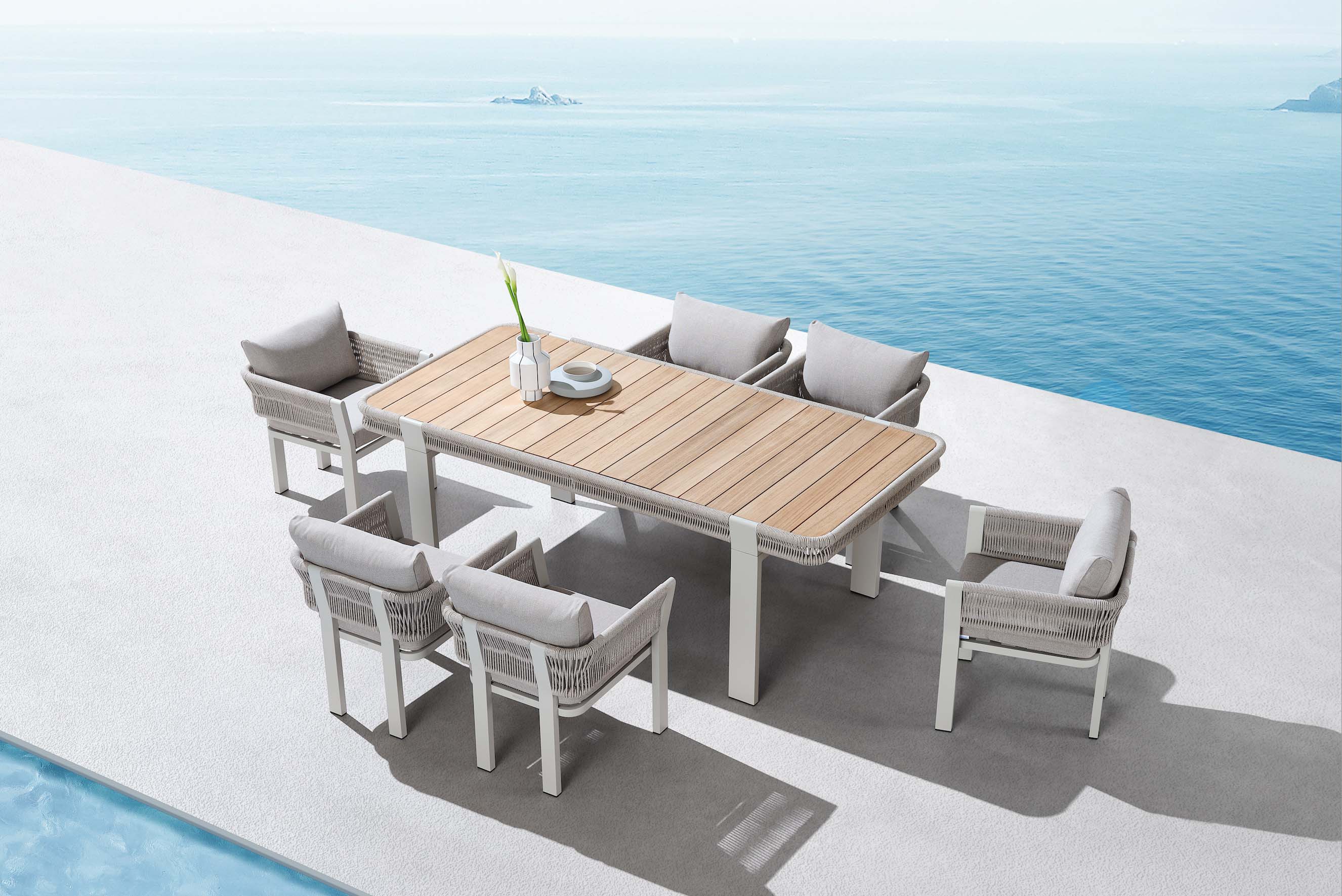 Ensemble de repas extérieur en aluminium et corde - OLBY