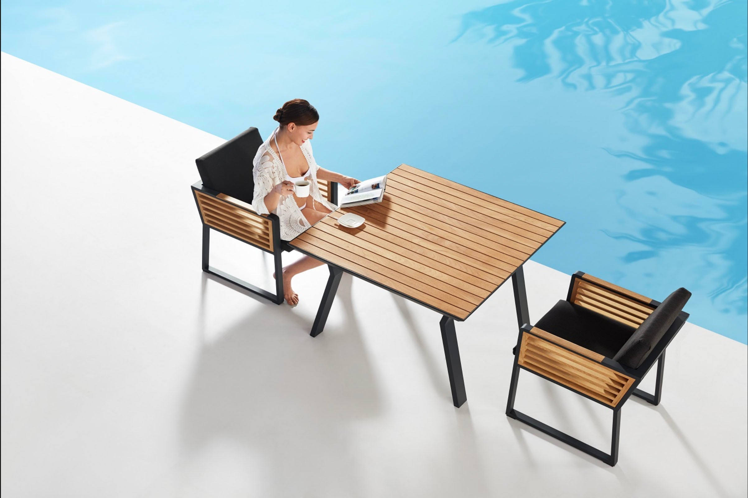 Fauteuil de repas extérieur aluminium et teck - COFY