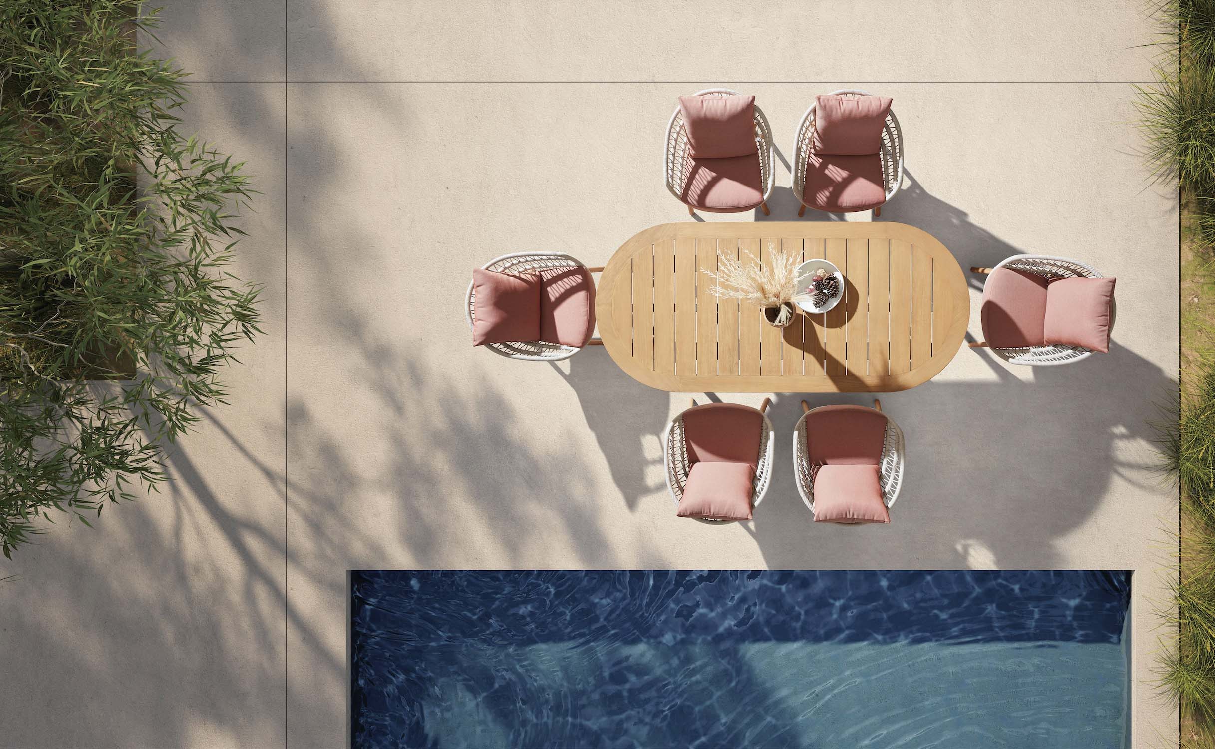 Ensemble repas de jardin design en bois et en corde  - ROSE