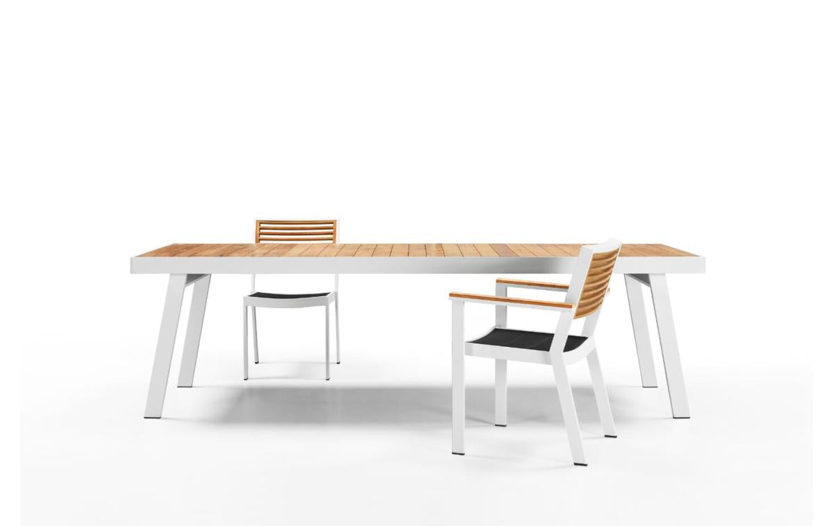 Ensemble repas  de jardin en aluminium et en teck 200X90cm - YORK BLANC