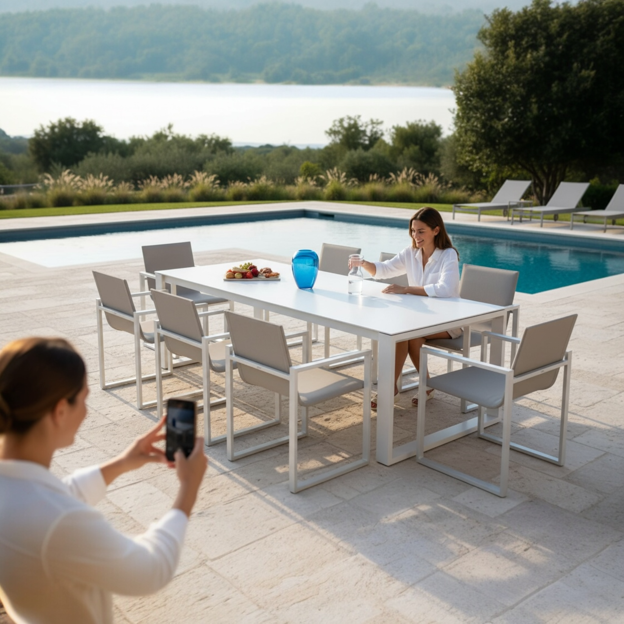 Ensemble repas de jardin en aluminium  haut de gamme 6 places - COMO