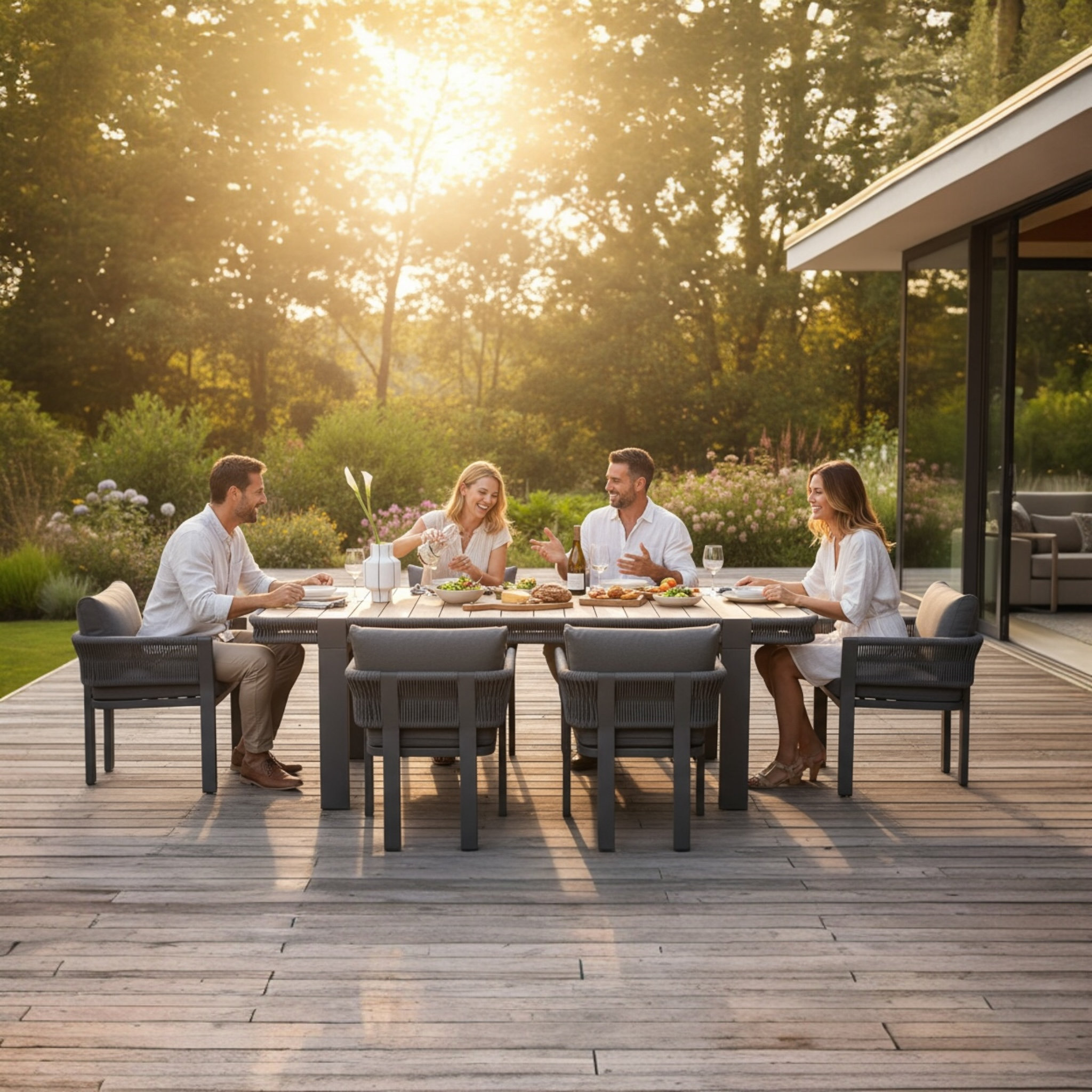 Ensemble de repas extérieur en aluminium et corde - OLBY NOIR