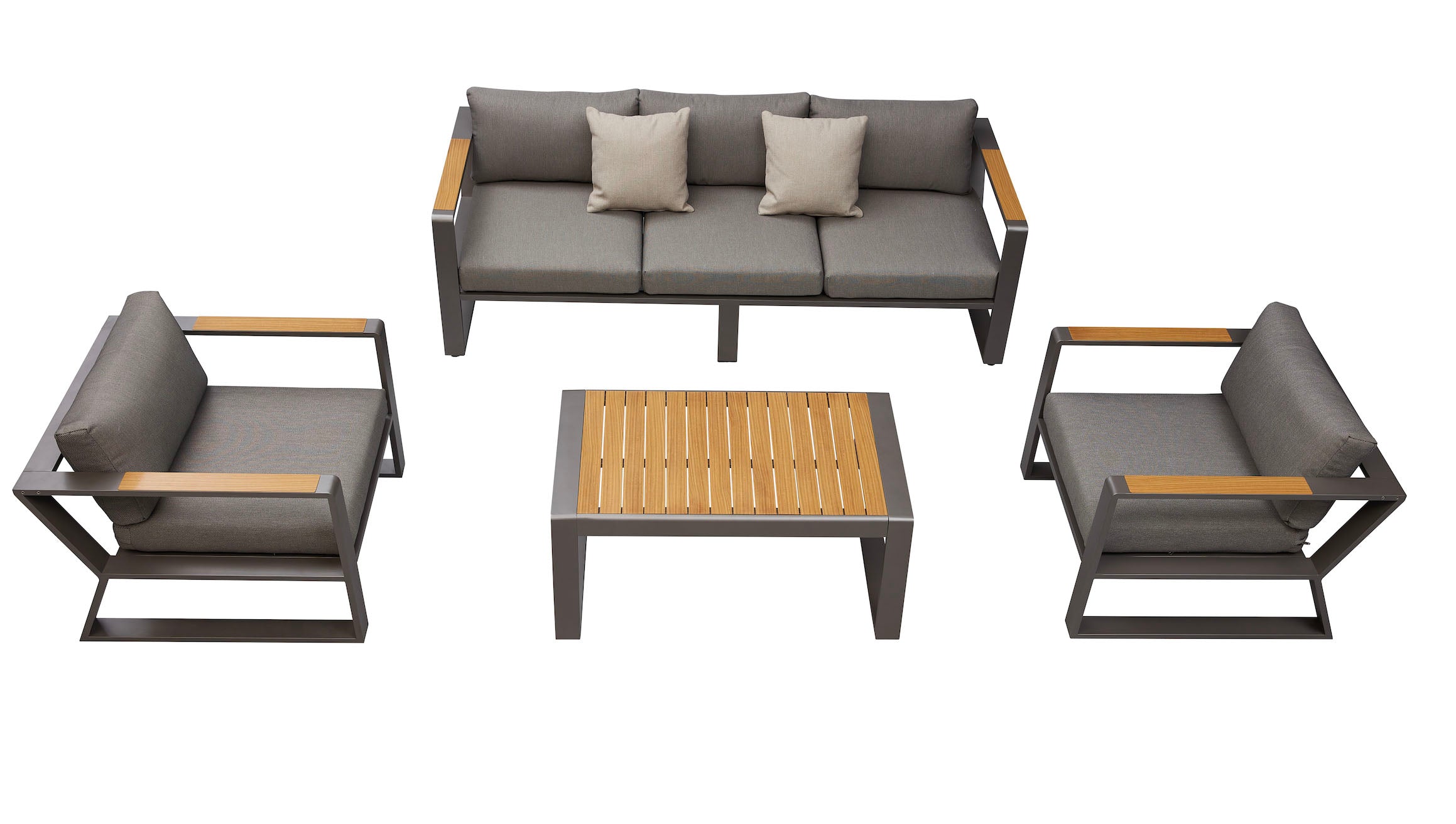 Salon de jardin design en aluminium et en teck - EXY NOIR