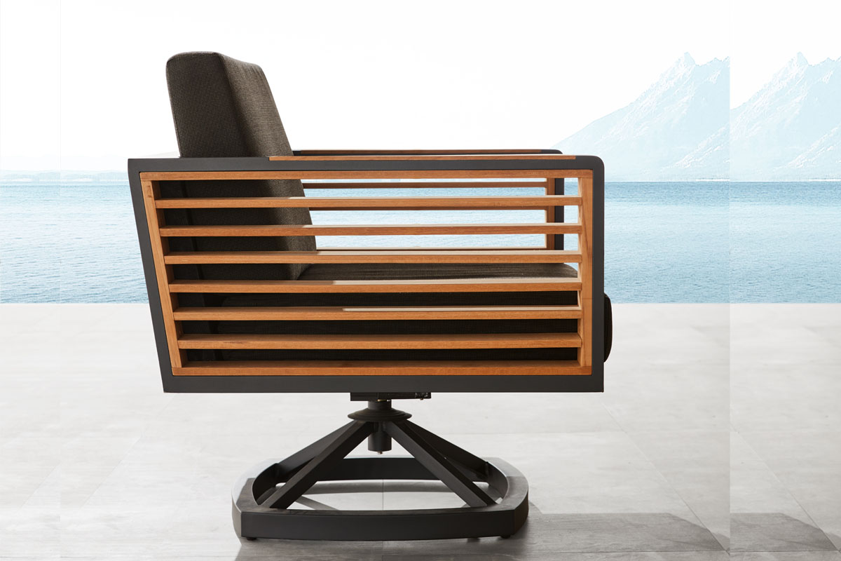 Fauteuil pivotant en aluminium et en teck - COFY