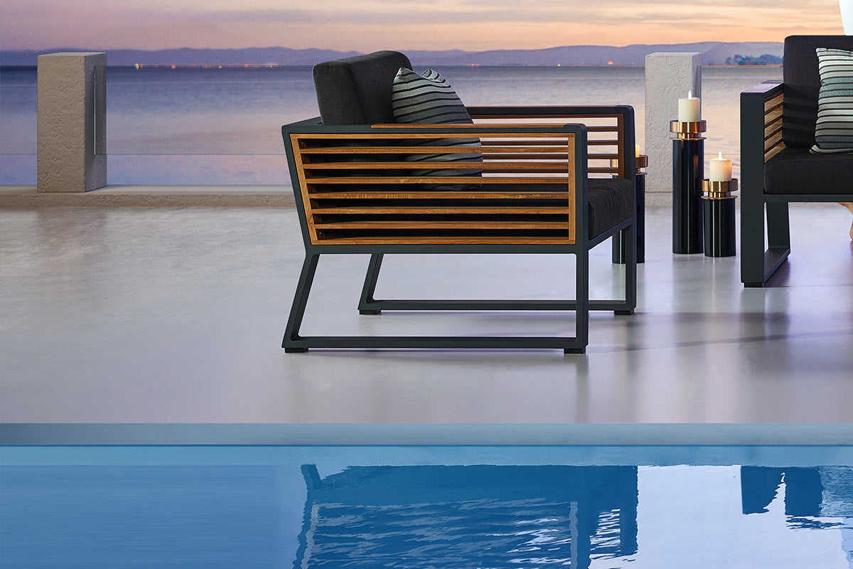 Salon de jardin d'angle luxe en aluminium et en bois teck - COFY