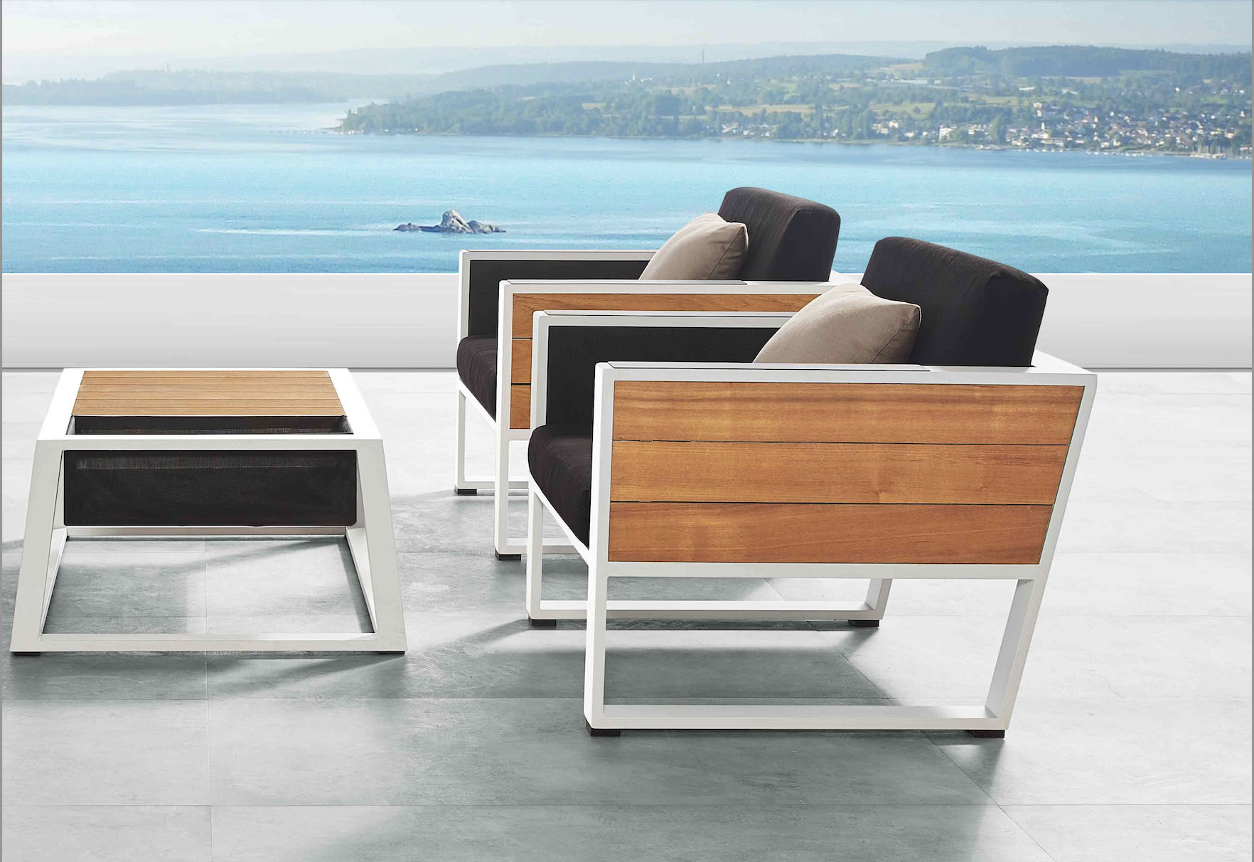 Salon de jardin haut de gamme aluminium et teck 5 places - YORK