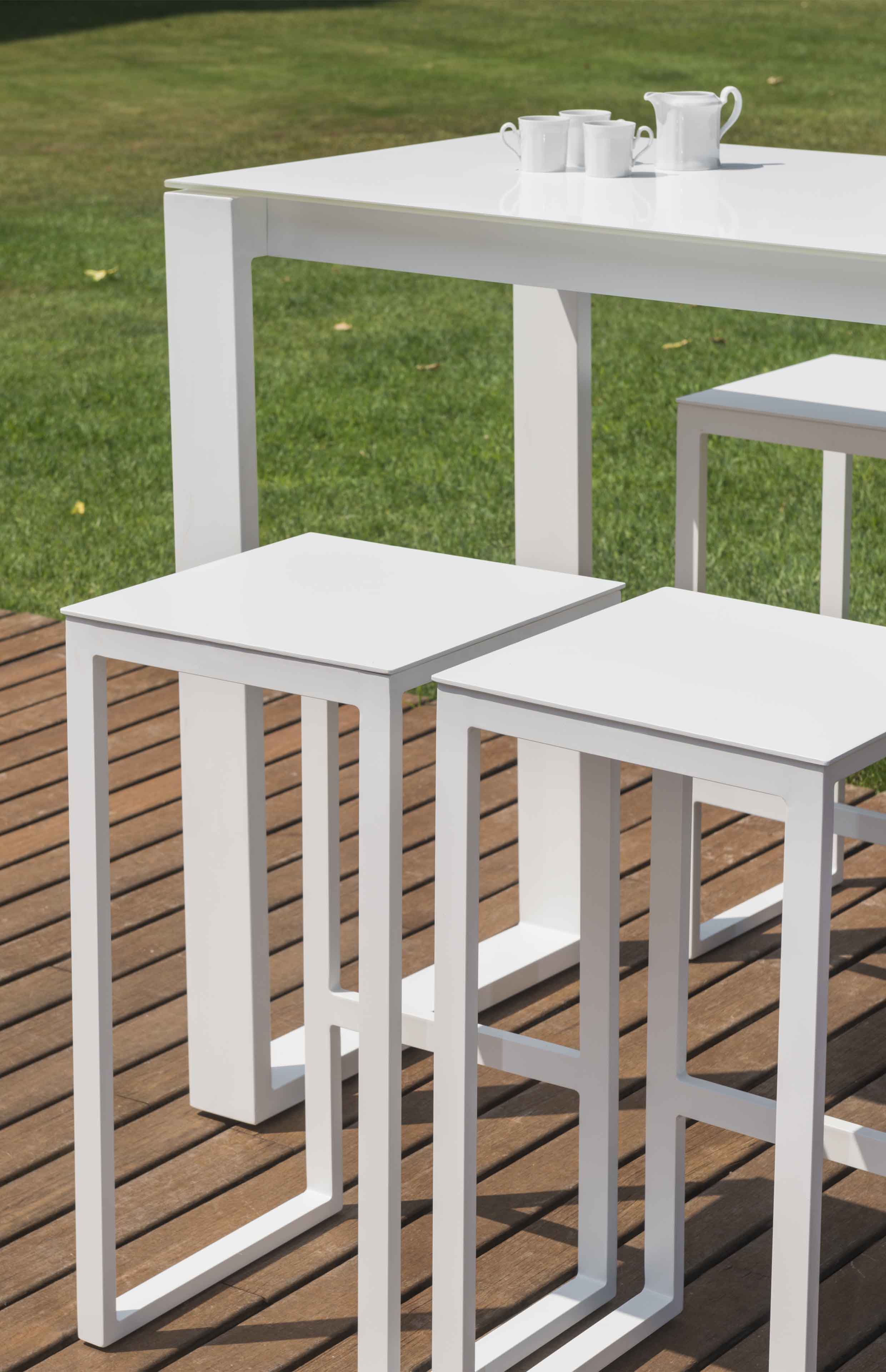 Ensemble Table Bar de jardin 6 personnes aluminium blanc - COMO BAR