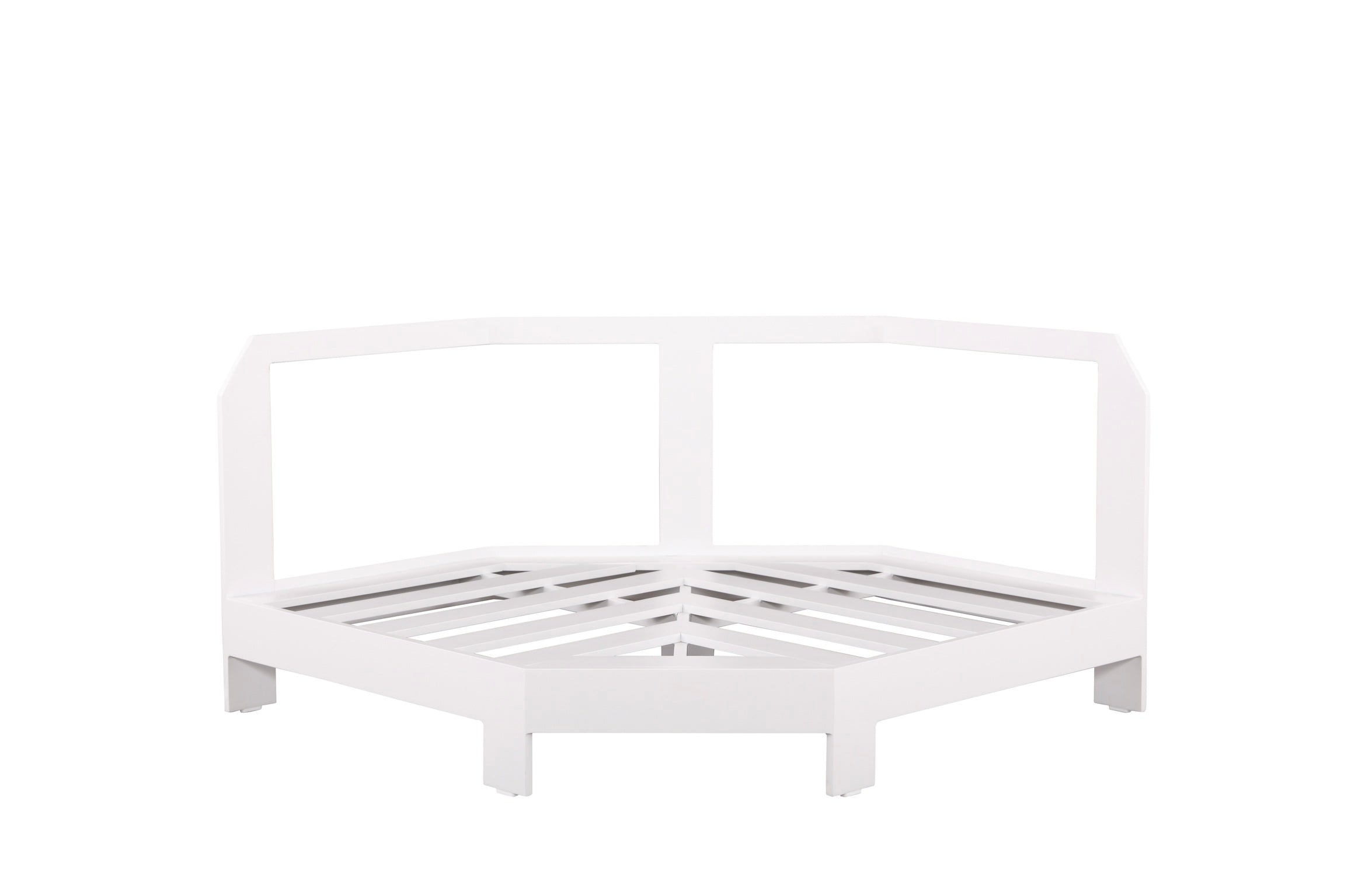 Fauteuil d'angle blanc en aluminium haut de gamme, design modulable avec tissu oléfine Sunproof, conception premium durable.
