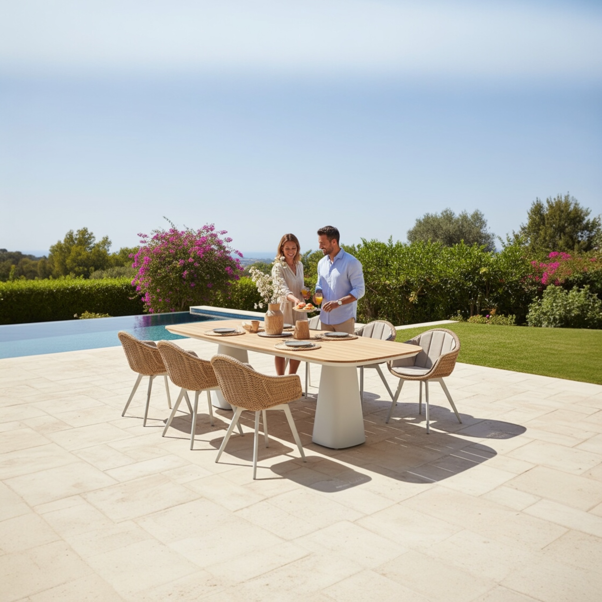 Table repas de jardin en alu et teck Milo