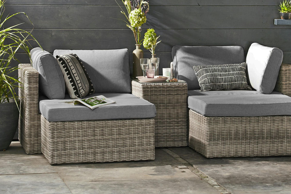 Salon de jardin modulable résine tressée - JADE dégradé gris foncé