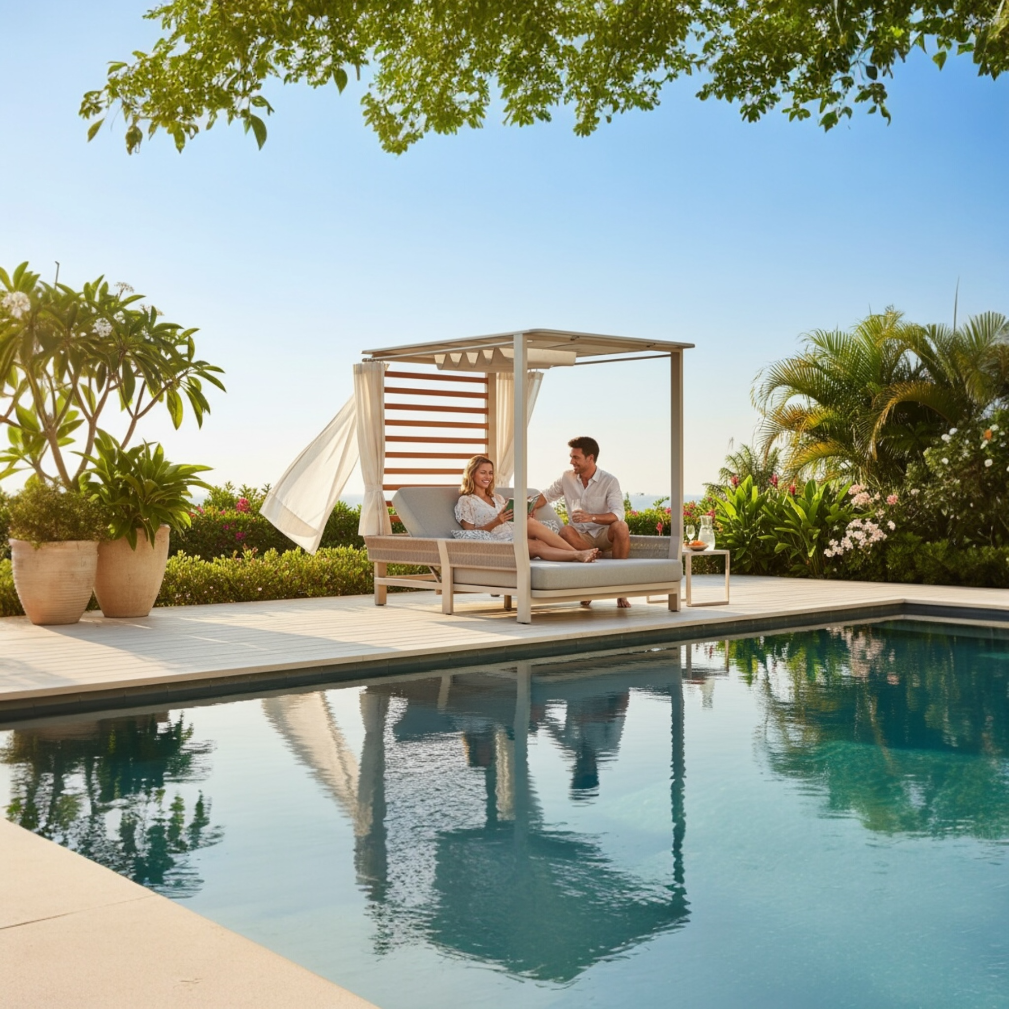 Lit de piscine double en aluminium et corde - OLBY BED