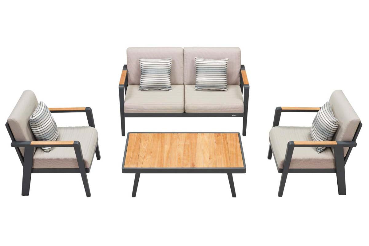 Canapé 2 places de jardin en aluminium et en teck - LOVY