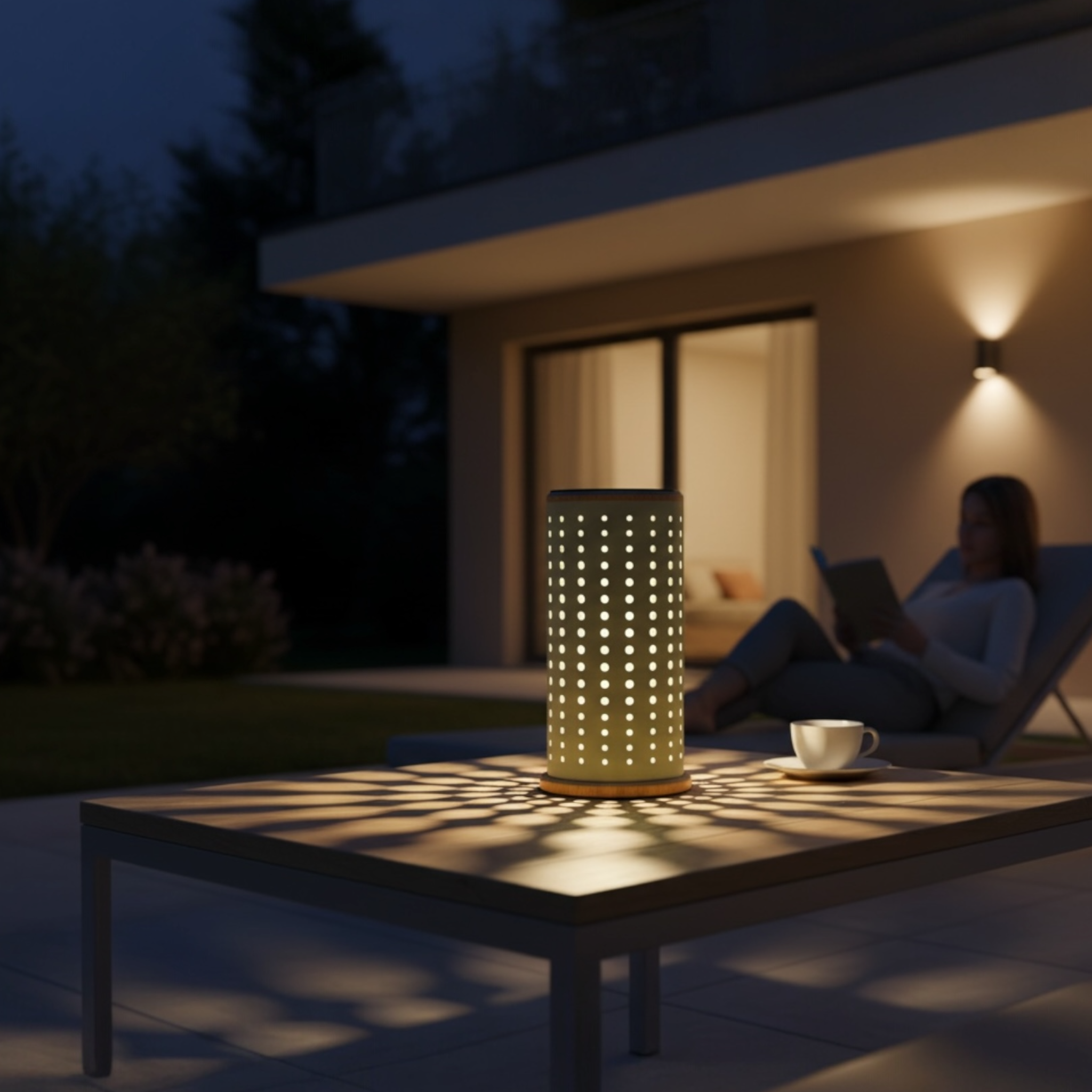 Détail de la lampe de nuit avec effet d'ombre 
