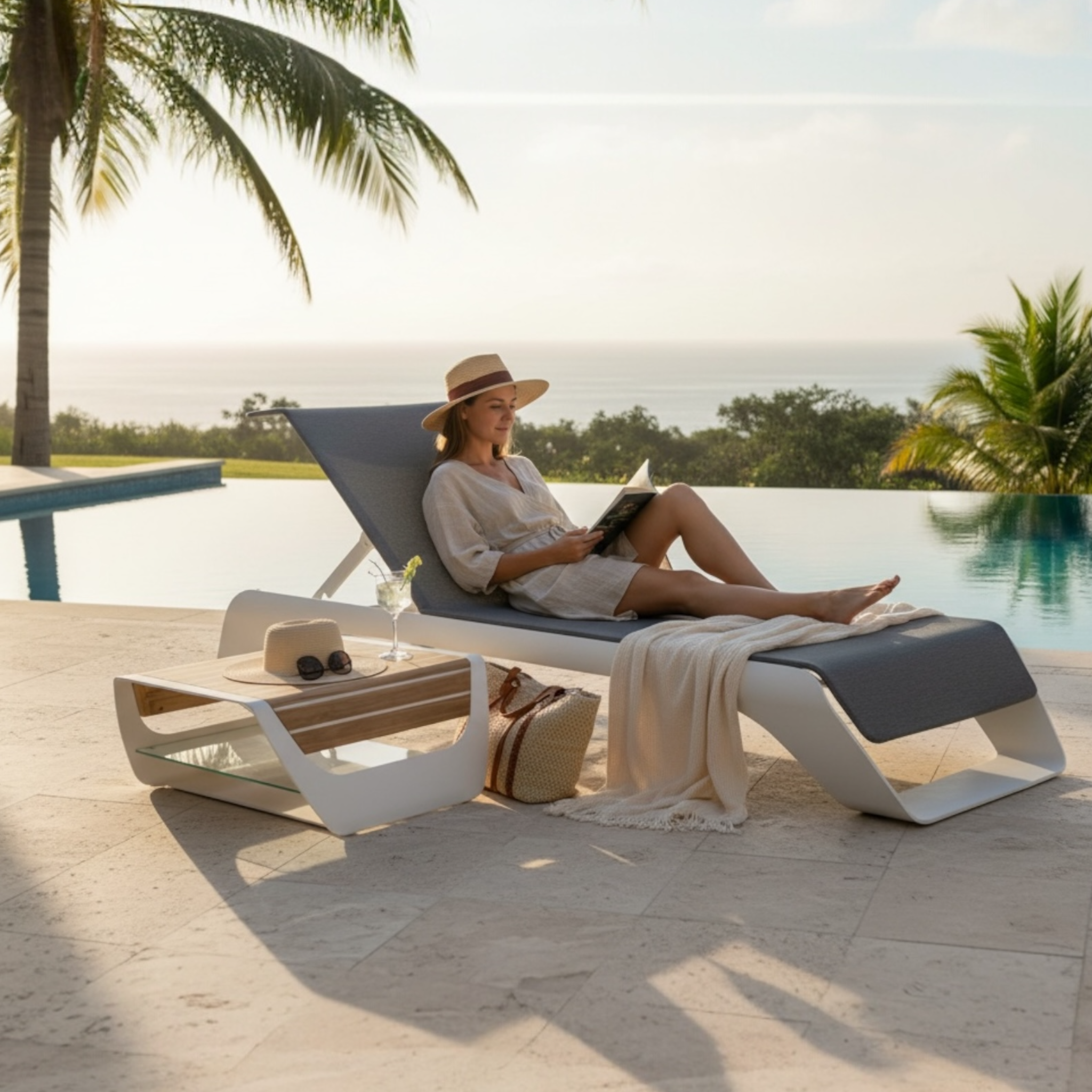 Sunbed de jardin en aluminium blanc de luxe Onda