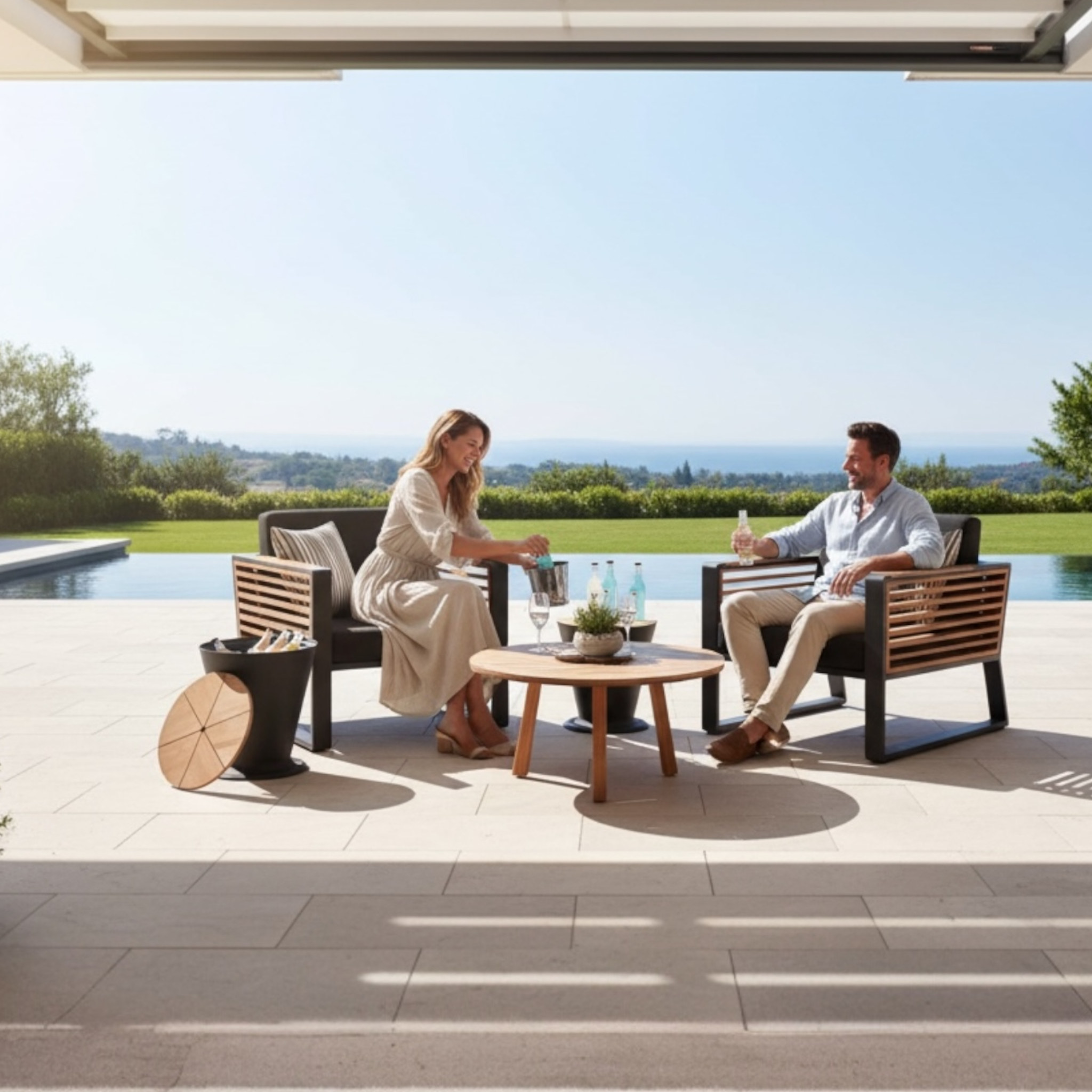 Ensemble de fauteuils en aluminium et teck design 