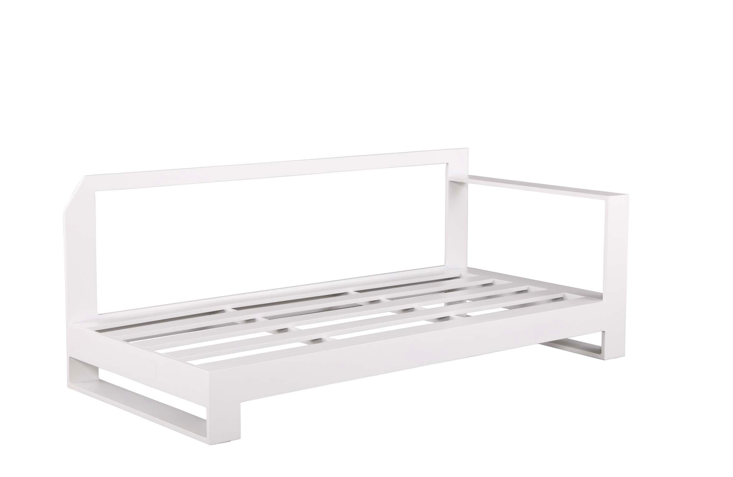 Méridienne gauche blanche en aluminium haut de gamme, structure élégante et modulable, design premium avec tissu oléfine.
