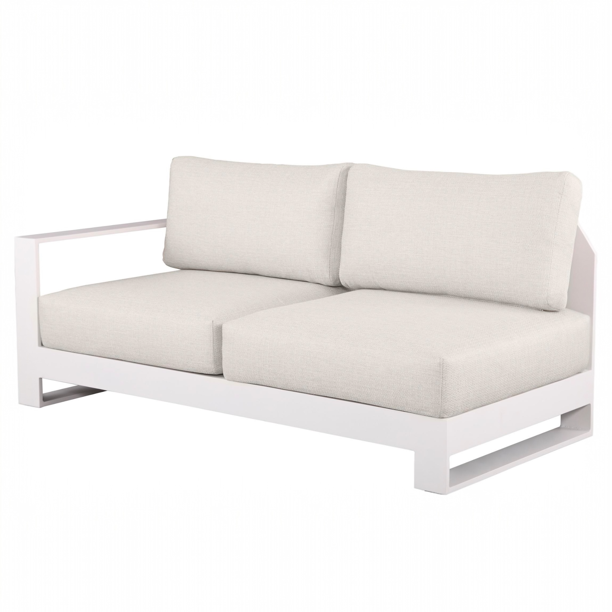 Méridienne droite IRIS en aluminium blanc avec coussins sable