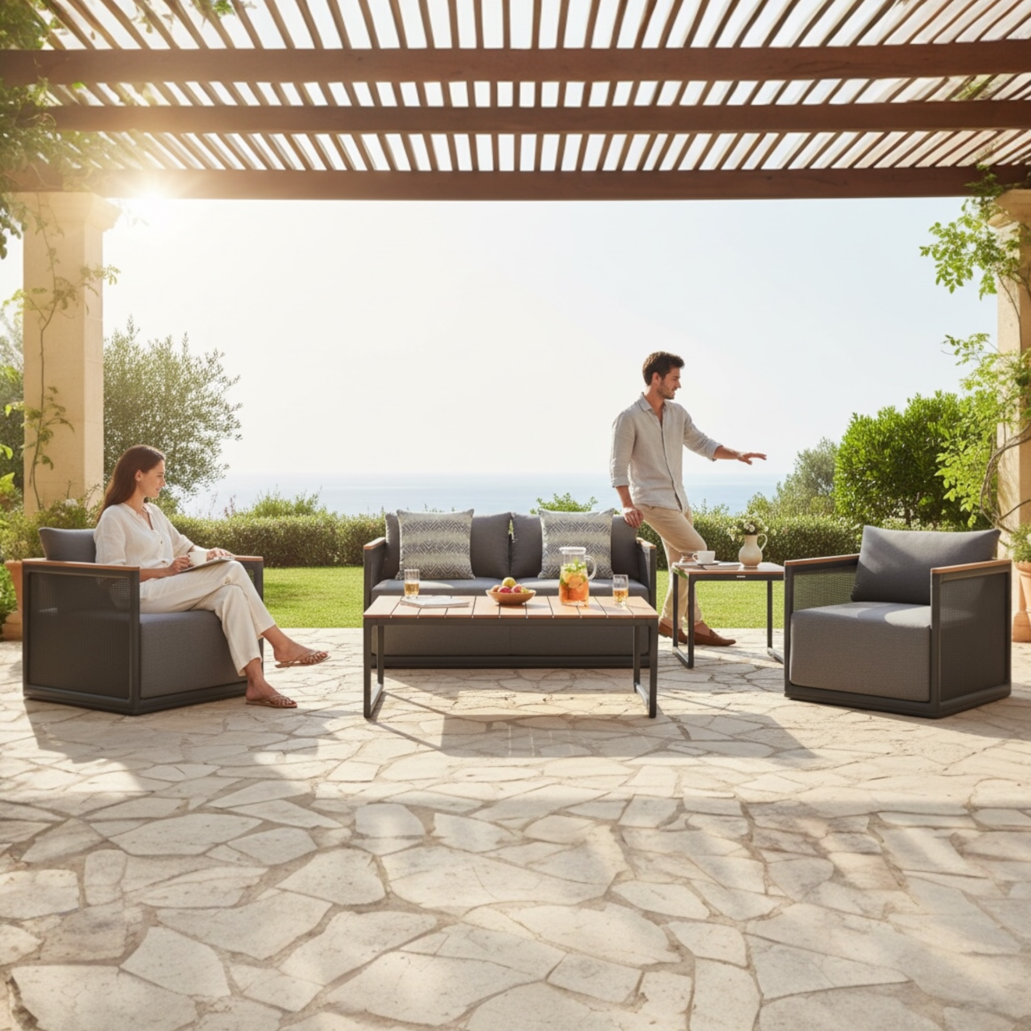 Set de mobilier 4 places en aluminium et en teck 