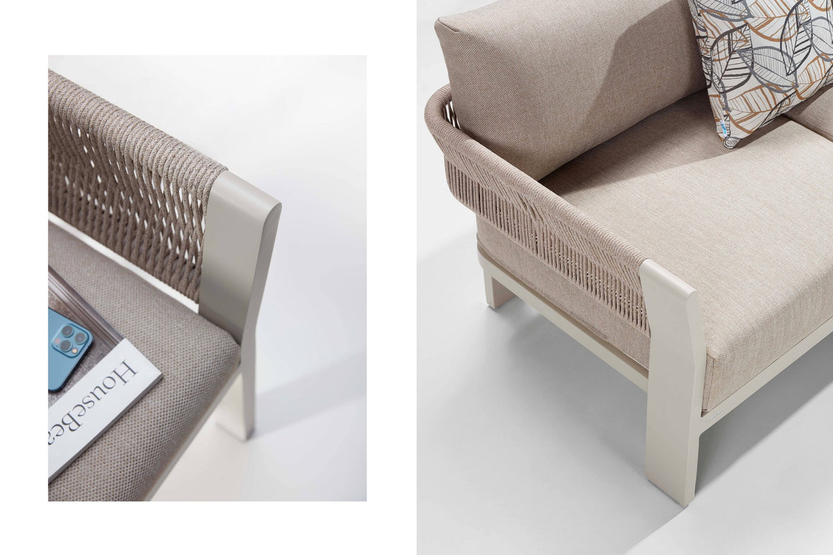 Canapé de jardin 2 places en aluminium et corde beige OLBY