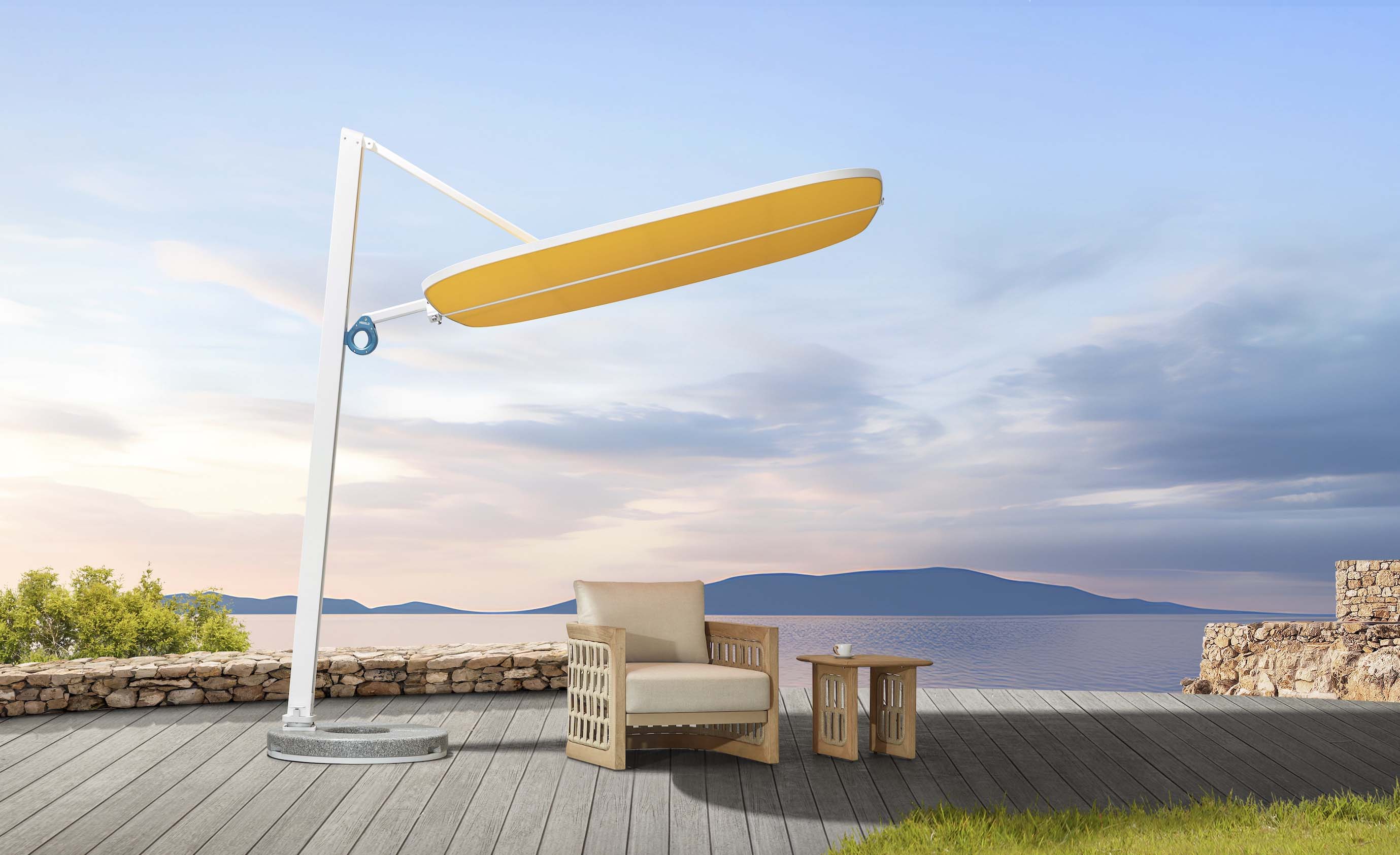 Parasol haut de gamme aluminium blanc avec toile acrylique - ALICE