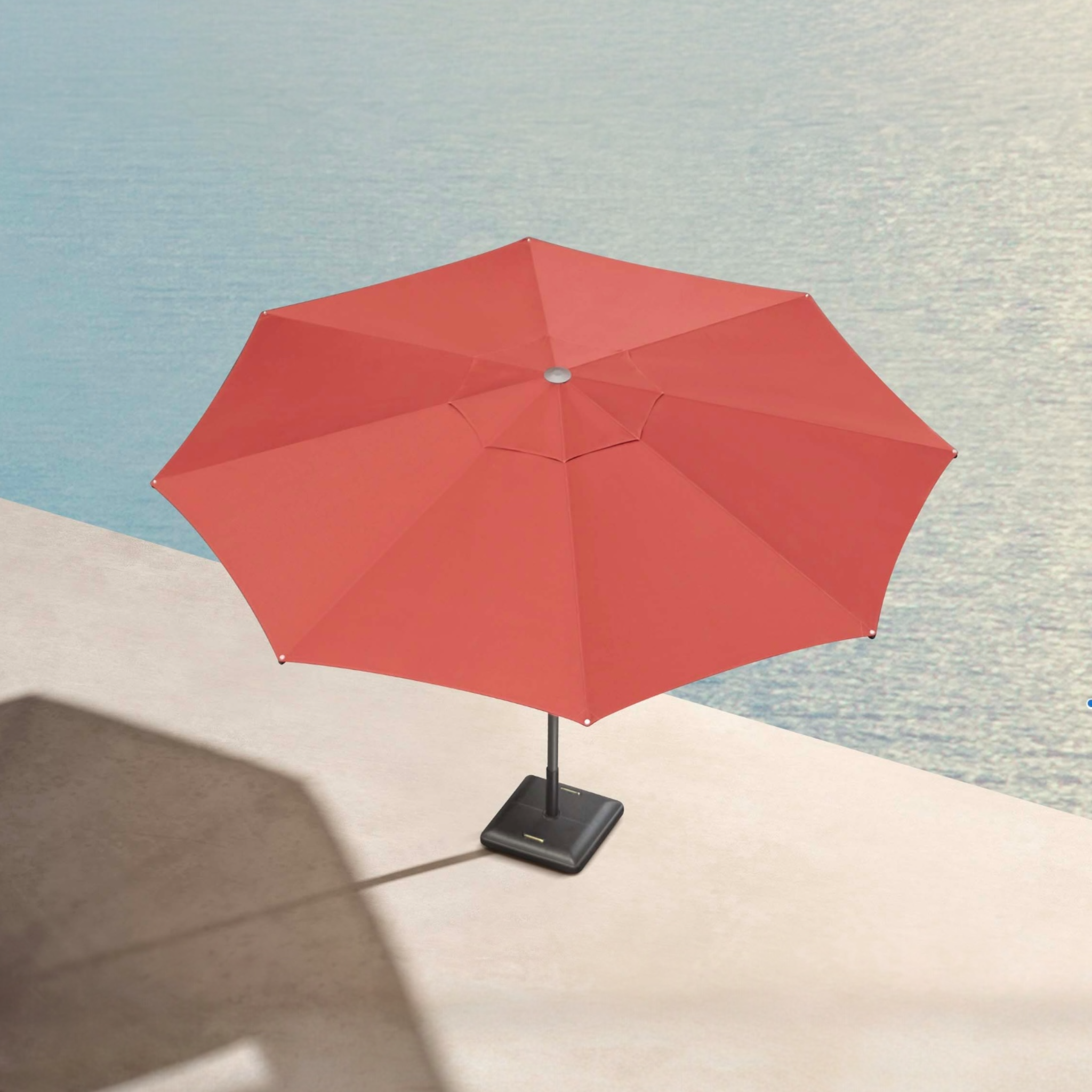 Parasol haut de gamme LOLI rouge avec large toile ronde et mât central en aluminium