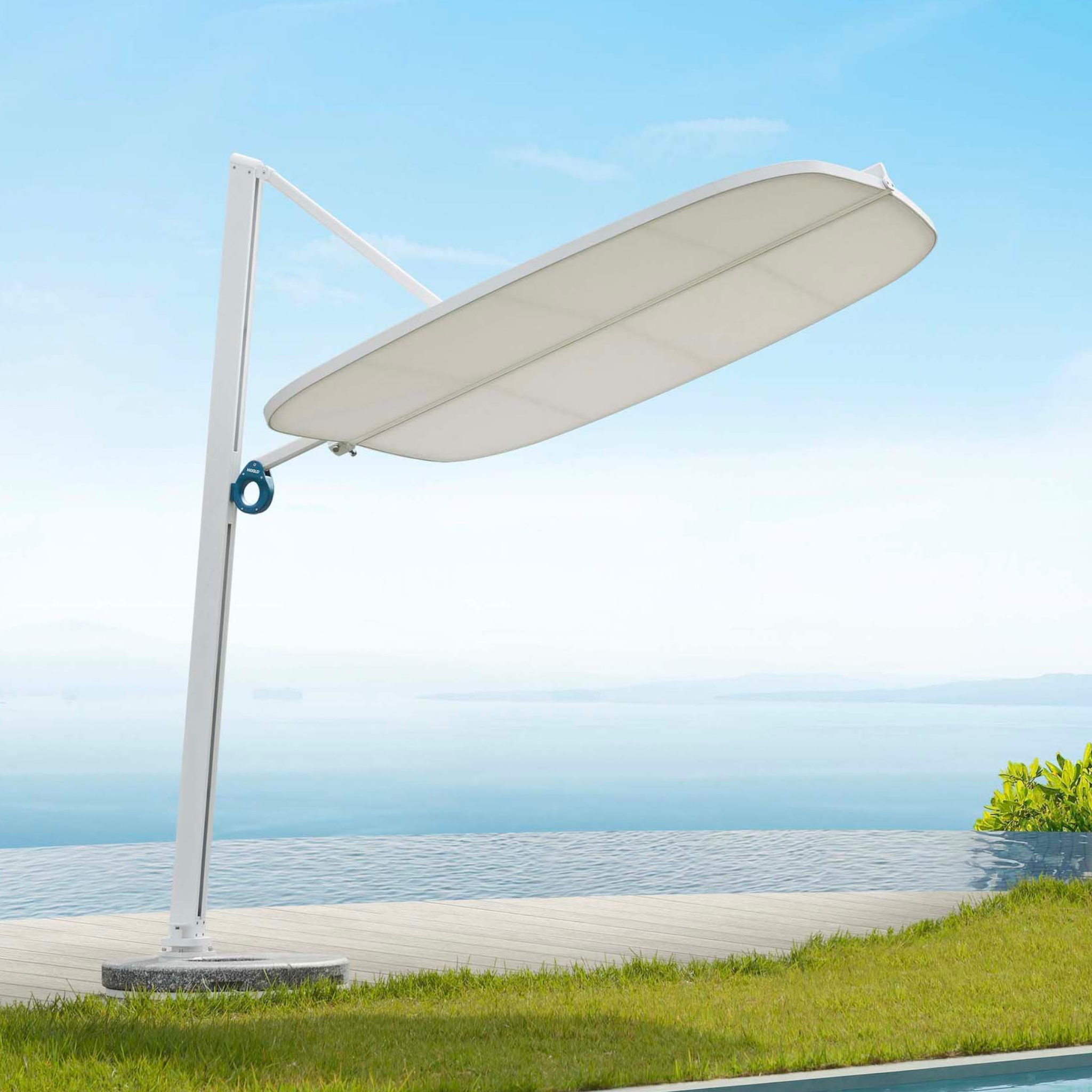 Parasol haut de gamme en aluminium blanc avec large toile carrée