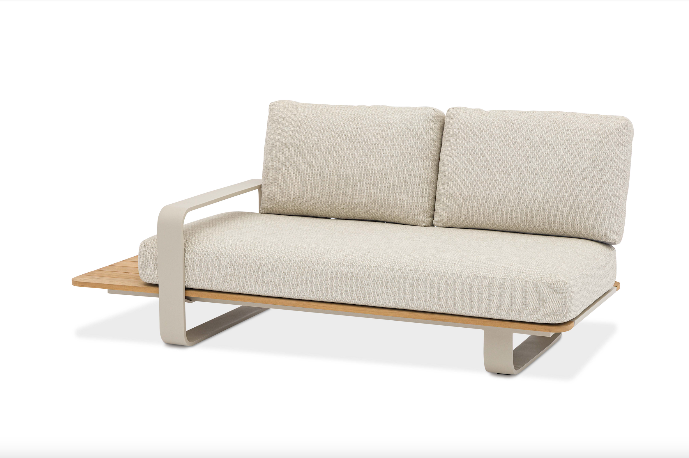 Banquette ROMEO en aluminium beige et teck, vue frontale