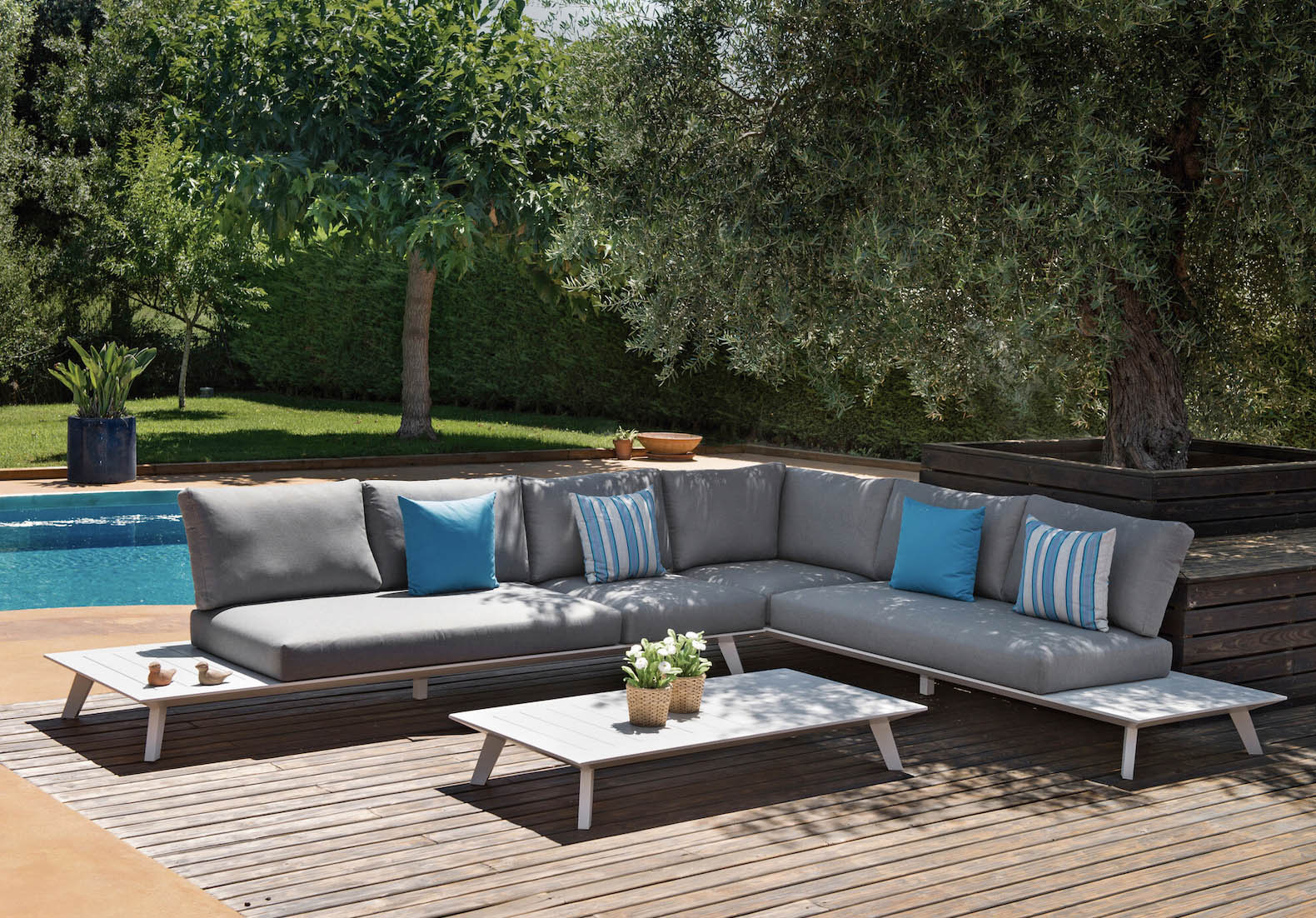 Grand canapé de jardin design en aluminium - TINY BLANC