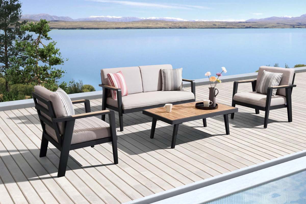 Canapé 2 places de jardin en aluminium et en teck - LOVY