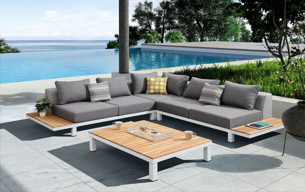 Canapé de jardin d'angle en aluminium et en teck - ORSY COSY