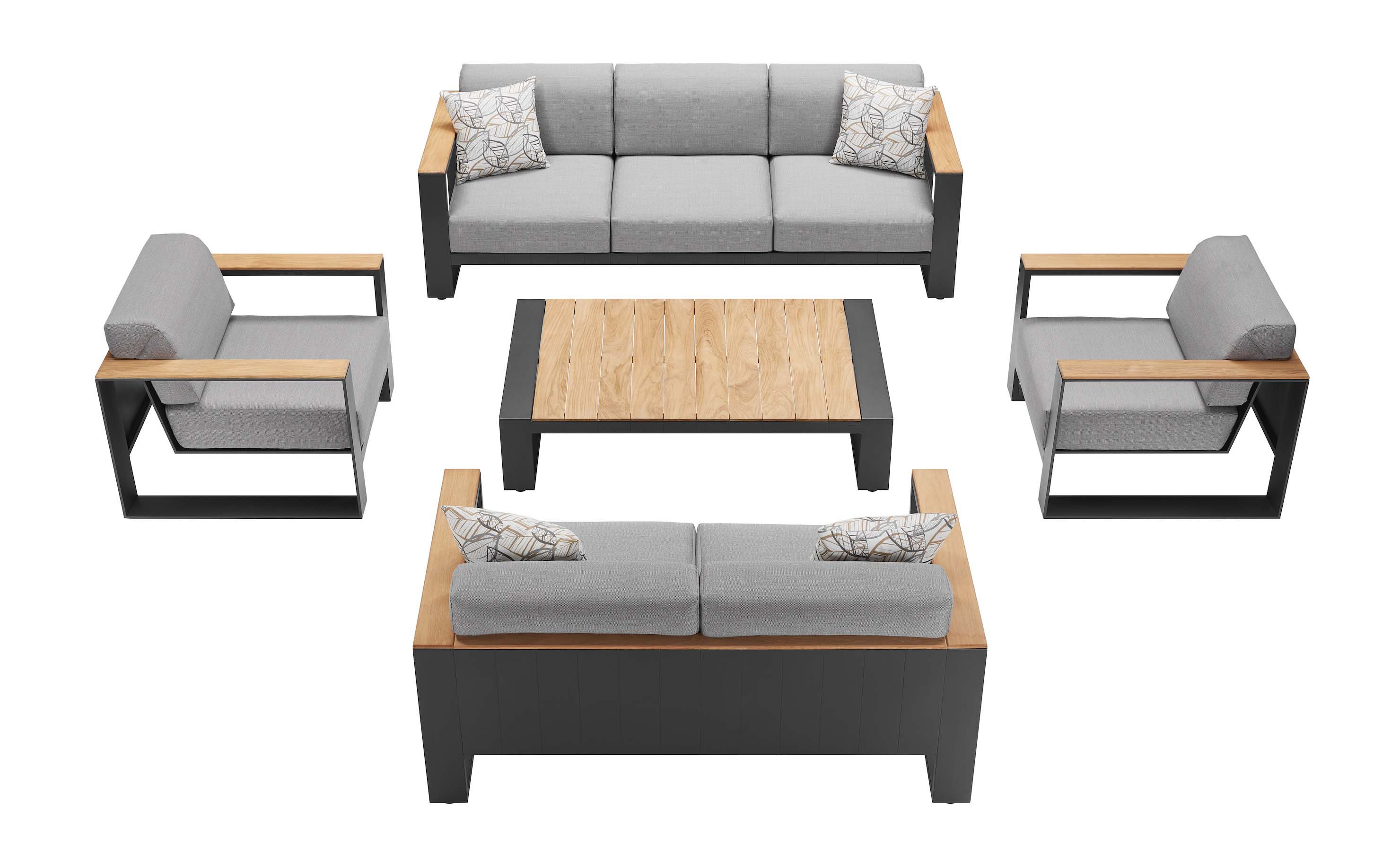 Meuble Canapé 2 places de jardin design en aluminium et en teck  - SOFY